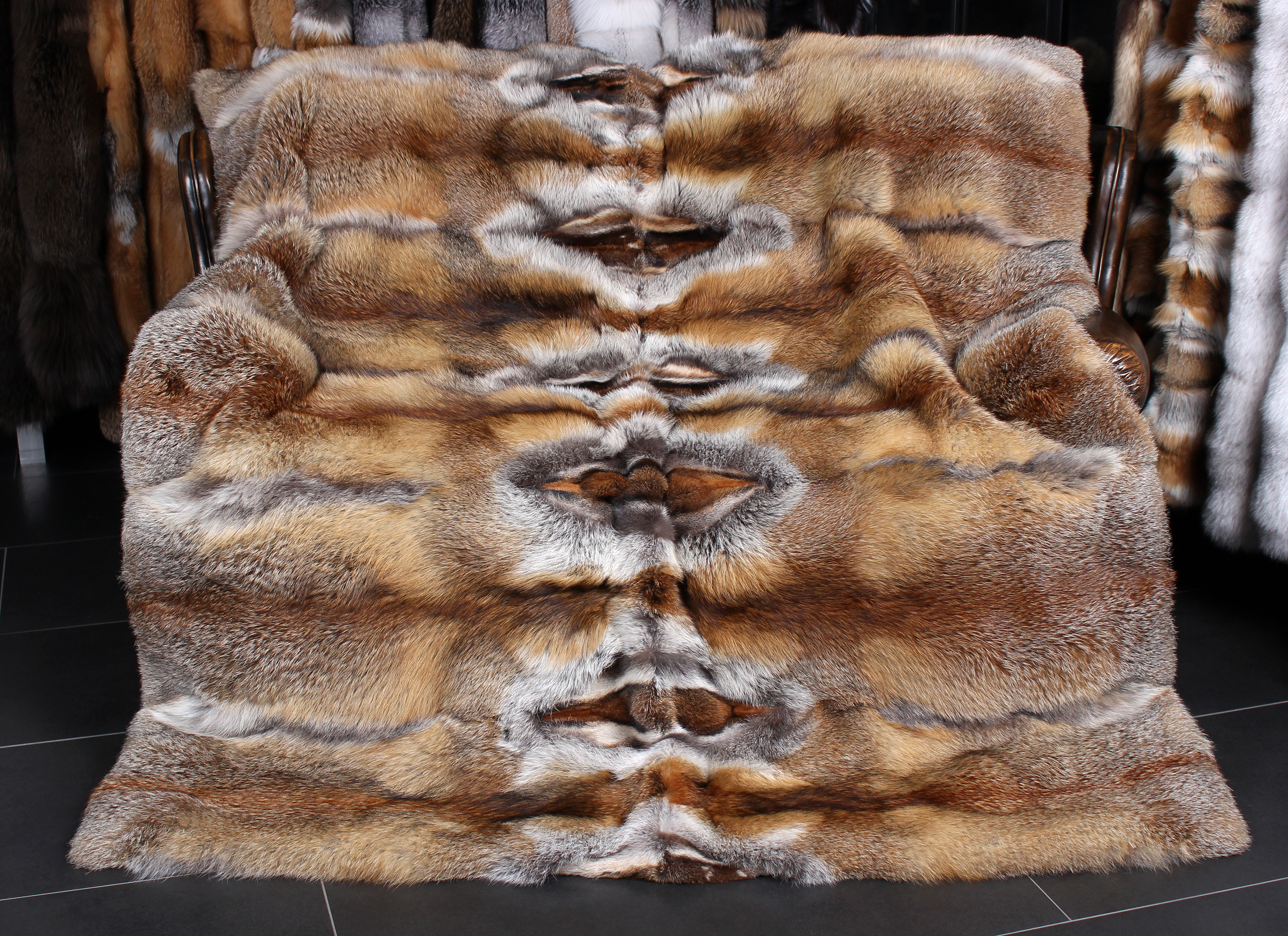 German Red Fox Fur Blanket in natural dark