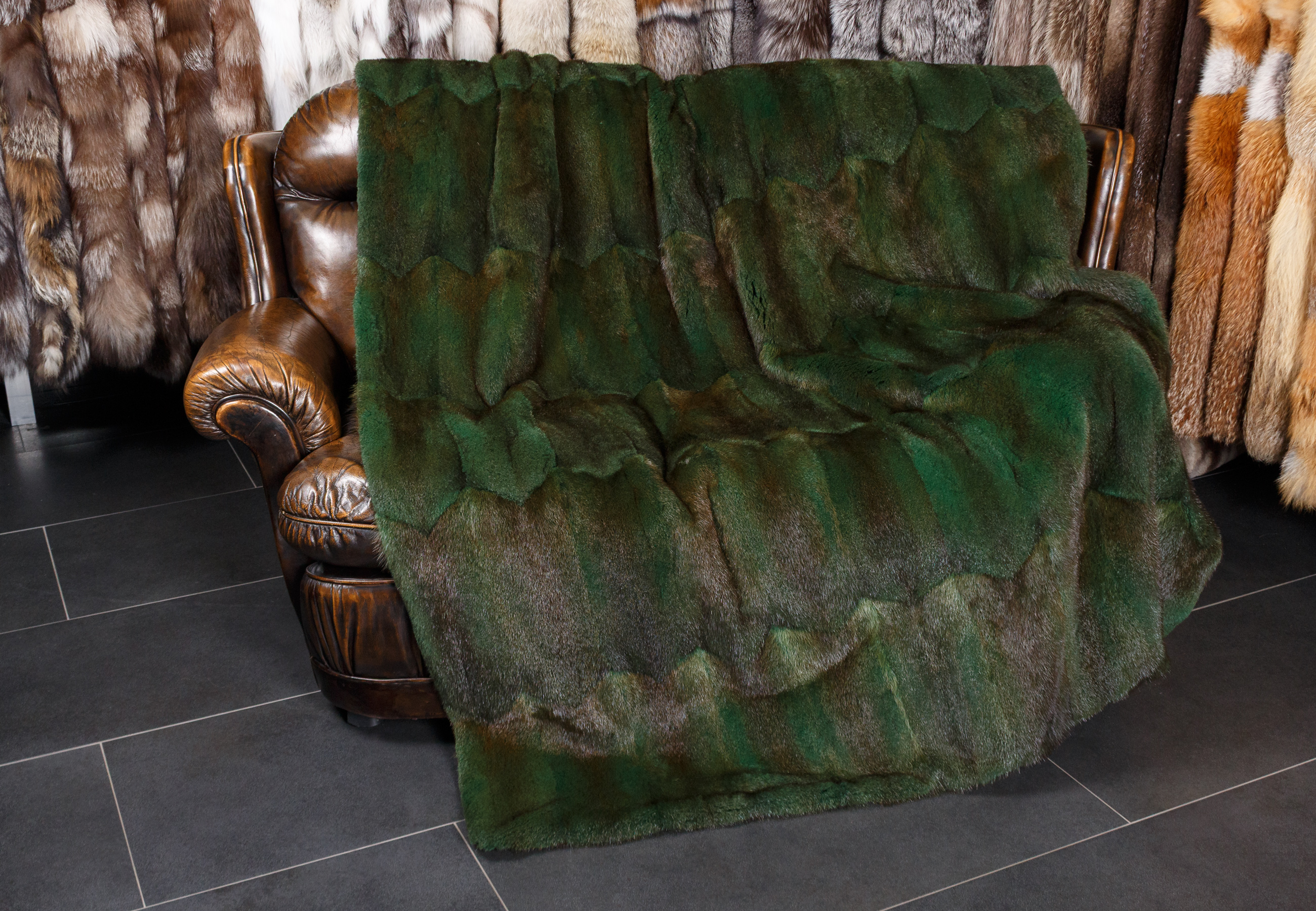 Green Muskrat Fur Blanket