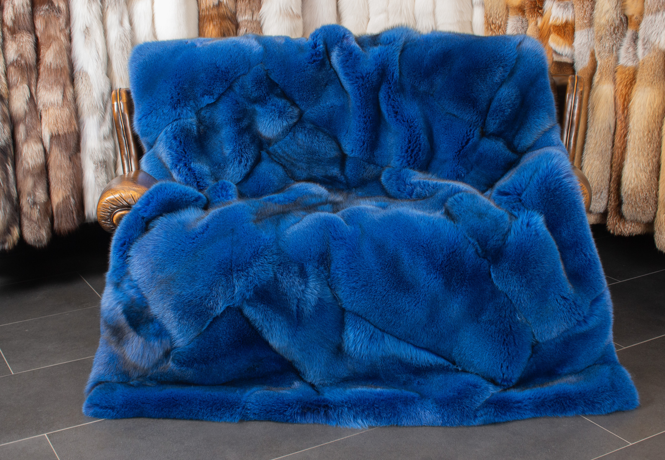 Blue Fox Fur Blanket in Blue