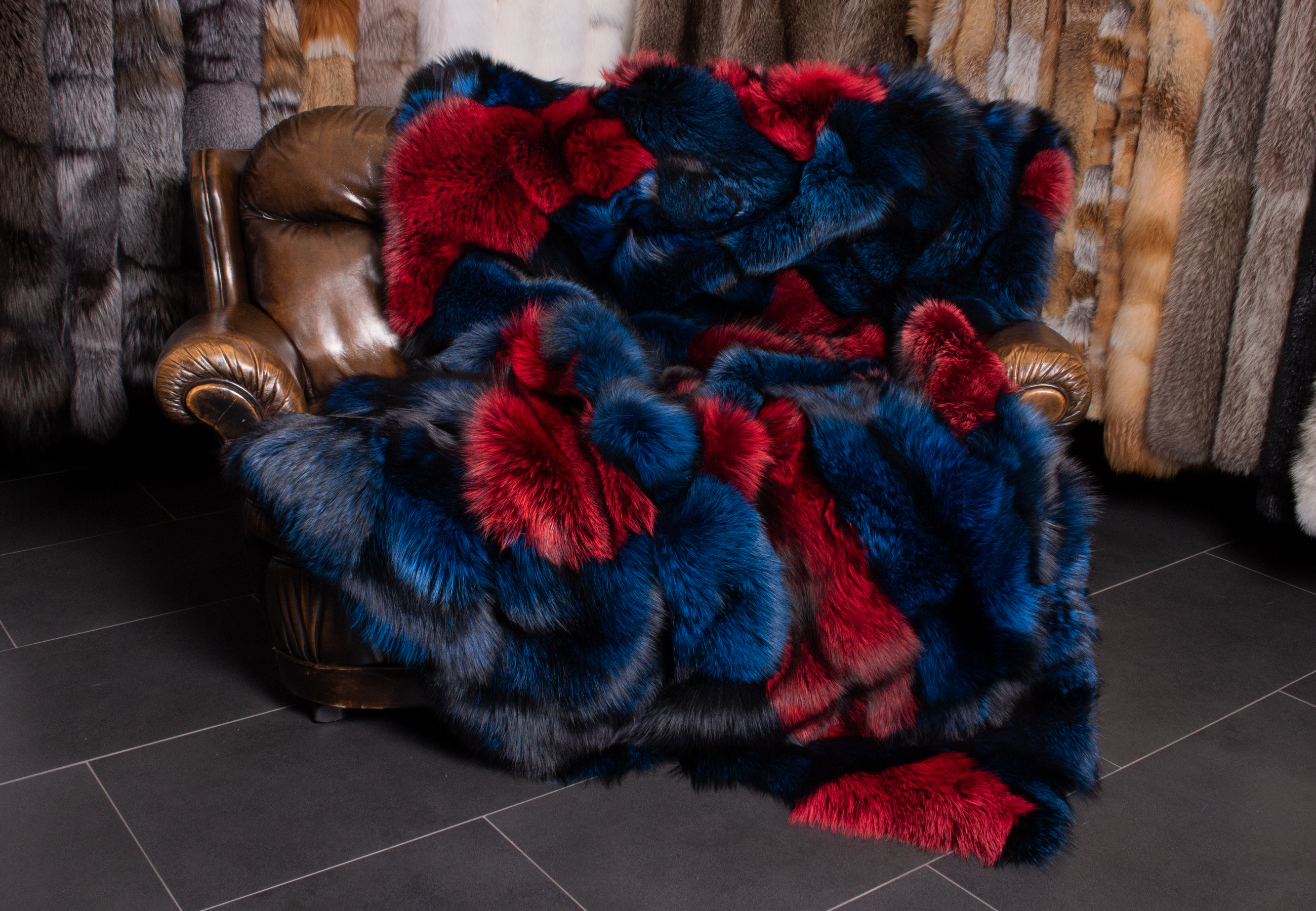Silverfox Patchwork Fur Blanket "Fire and Ice"