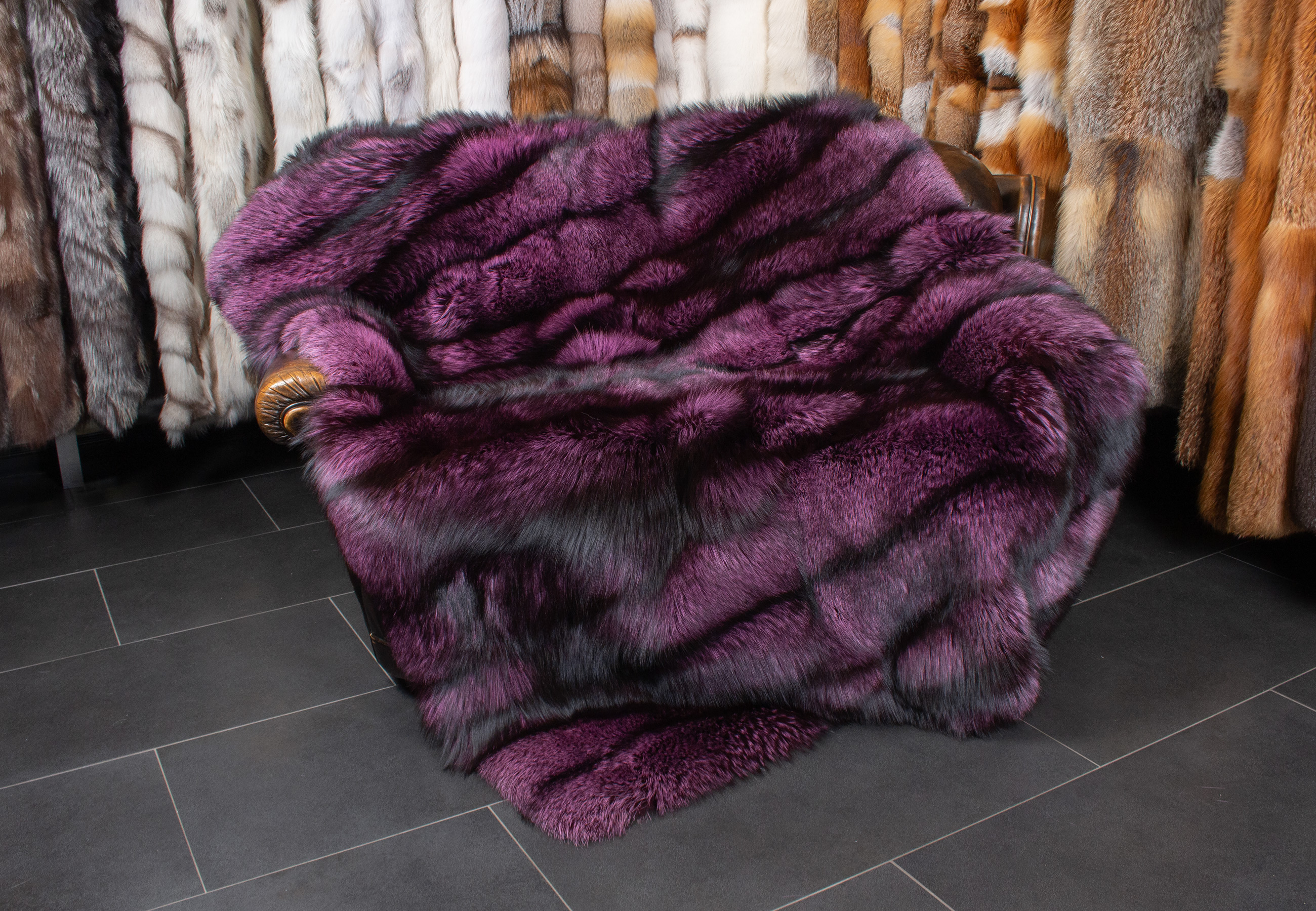 Cuddly Fur Blanket made with Silver Foxes in Purple