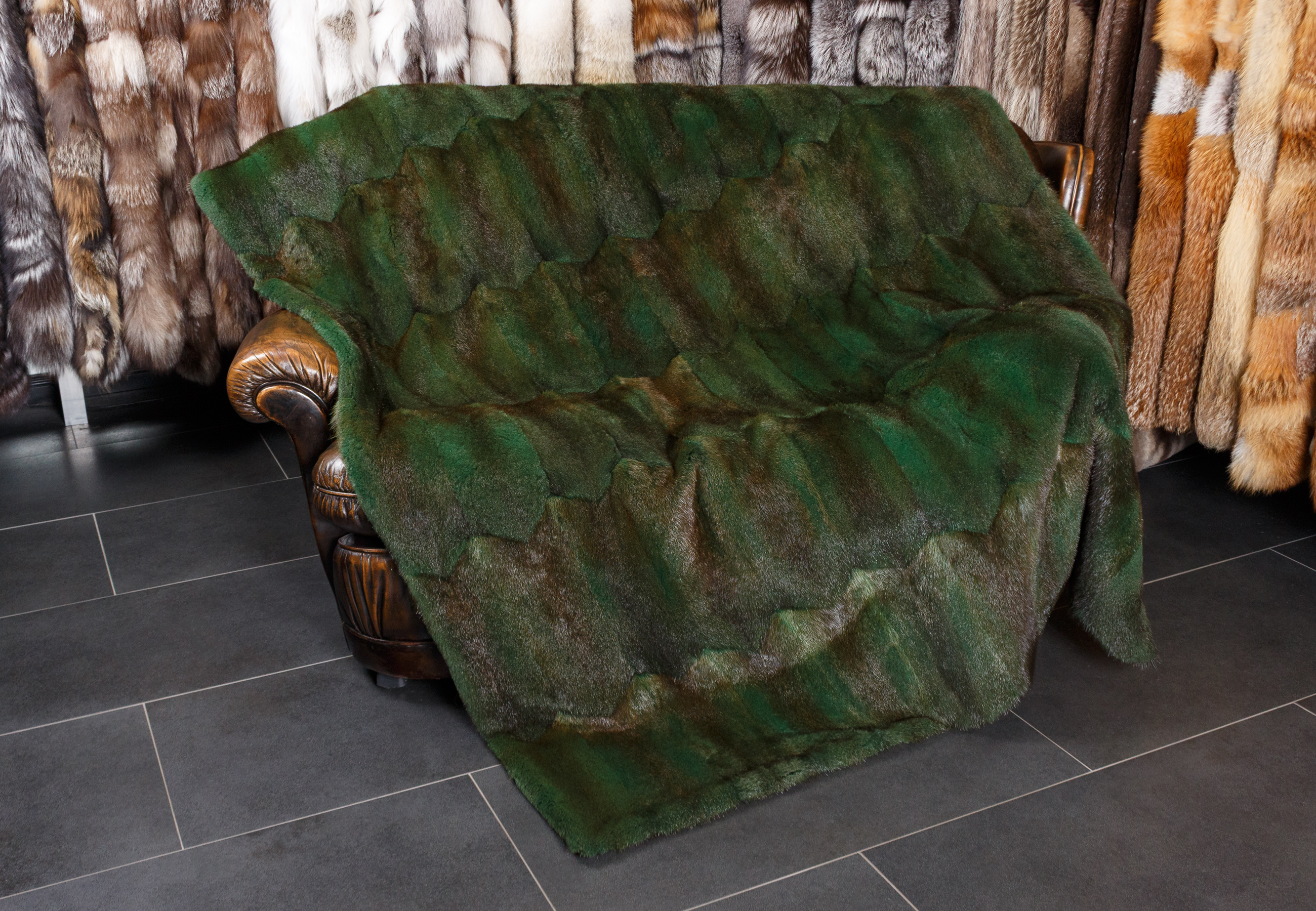 Green Muskrat Fur Blanket