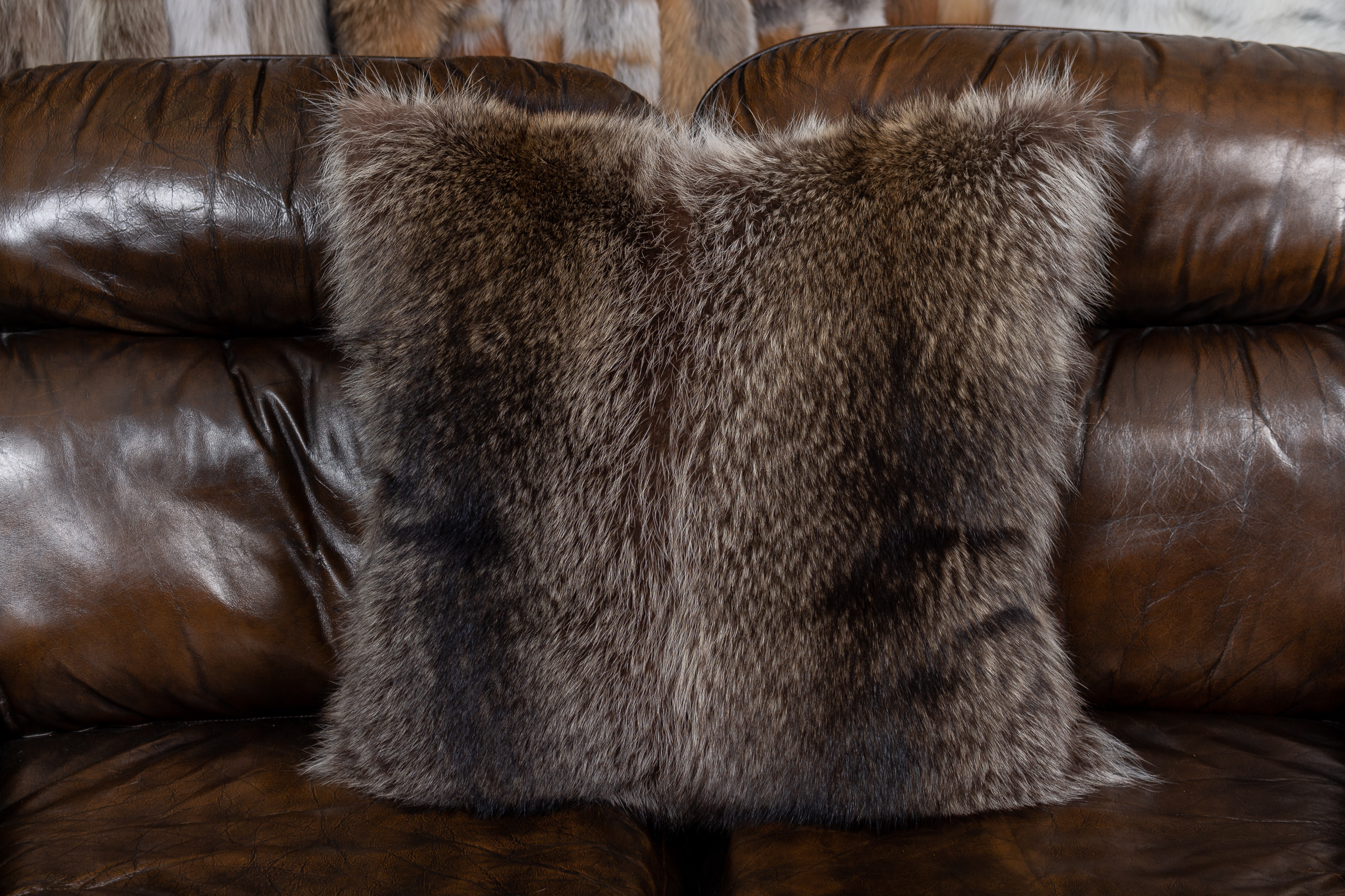 1-2198-Waschbaer-Fellkissen-doppelseitig-Fell-Echtpelz Racoon Fur Cushion with Fur on both sides