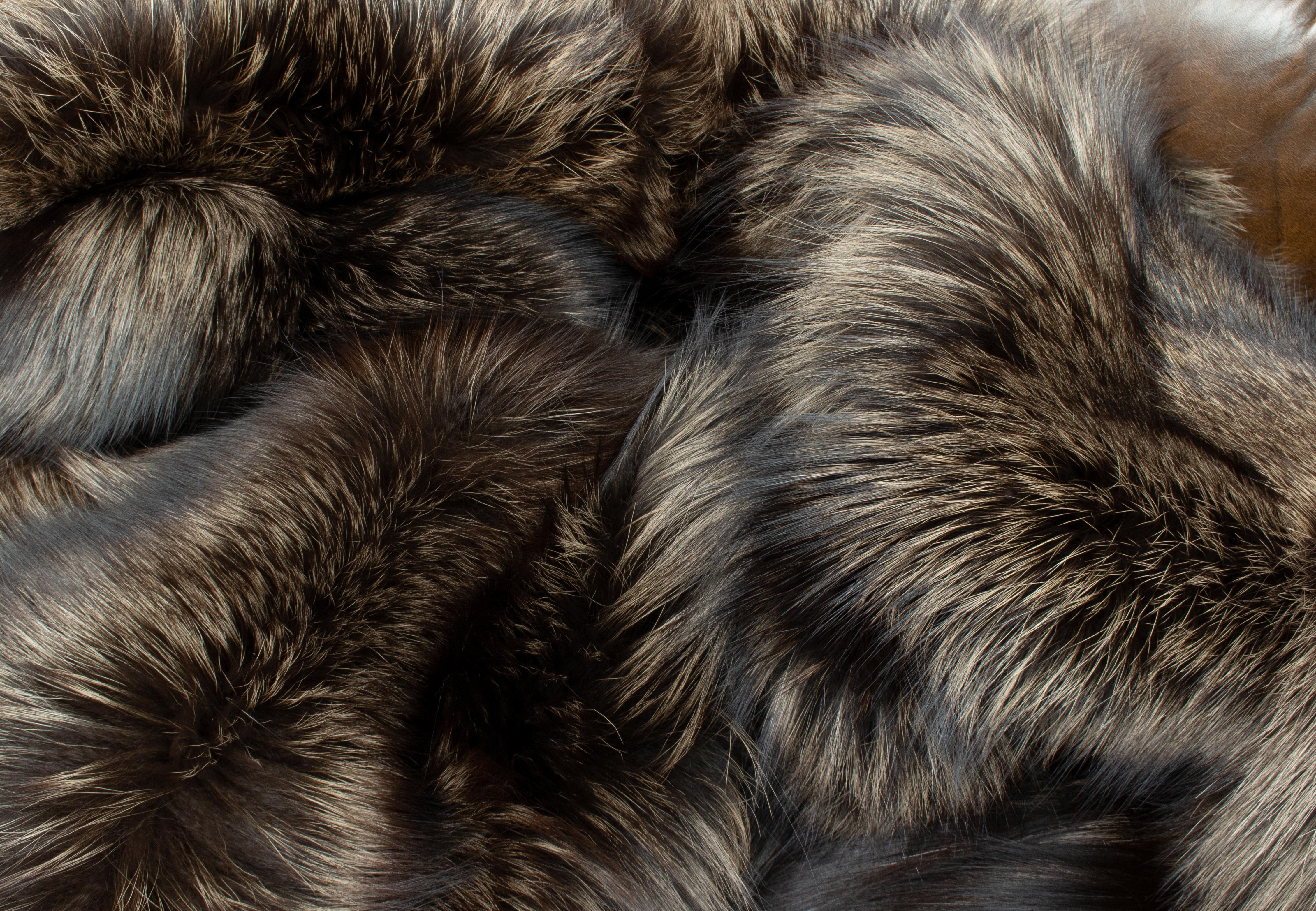 Patchwork Fur Blanket made with Silver Foxes in gray-brown