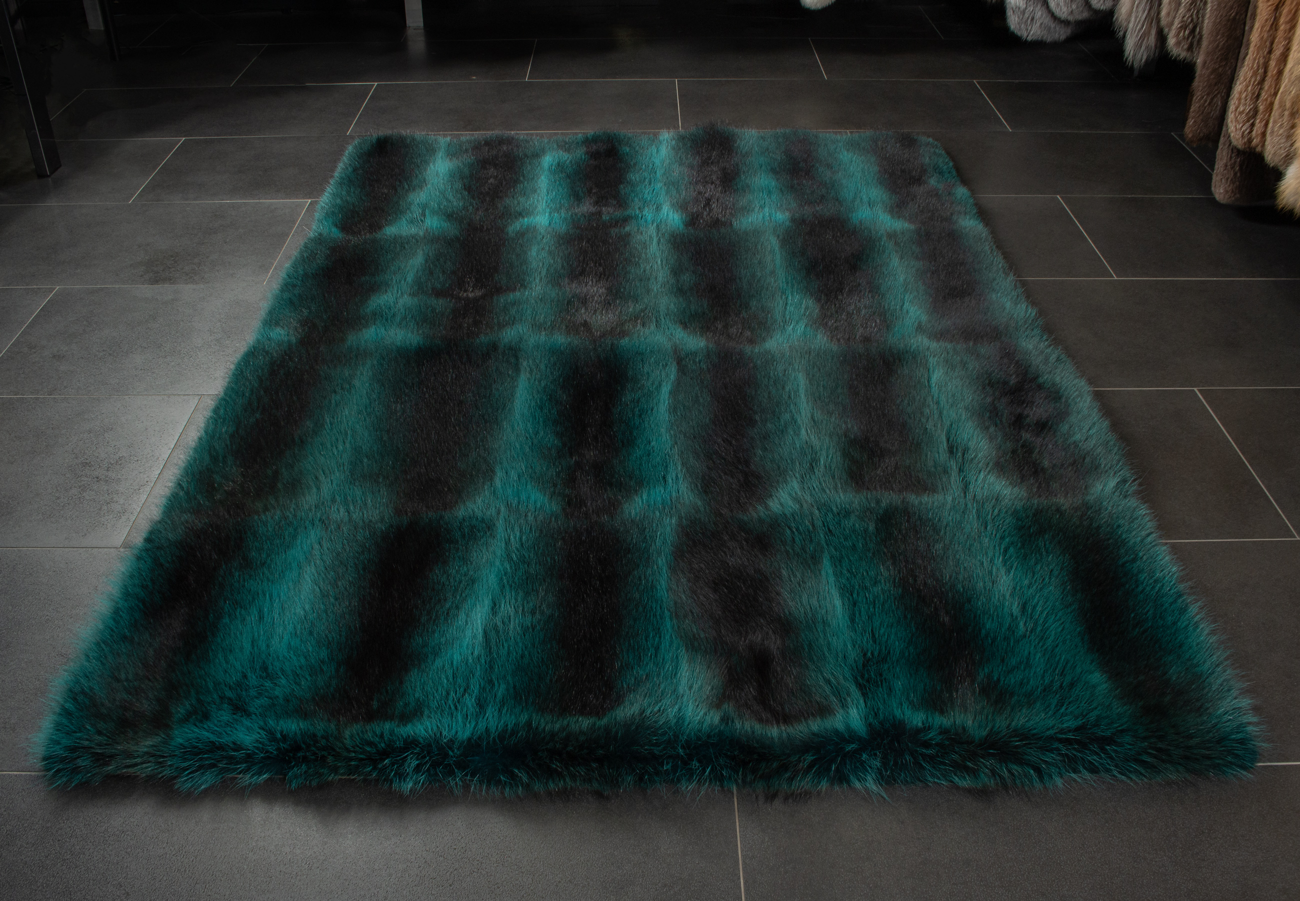 Canadian Raccoon Fur Carpet in Turquoise