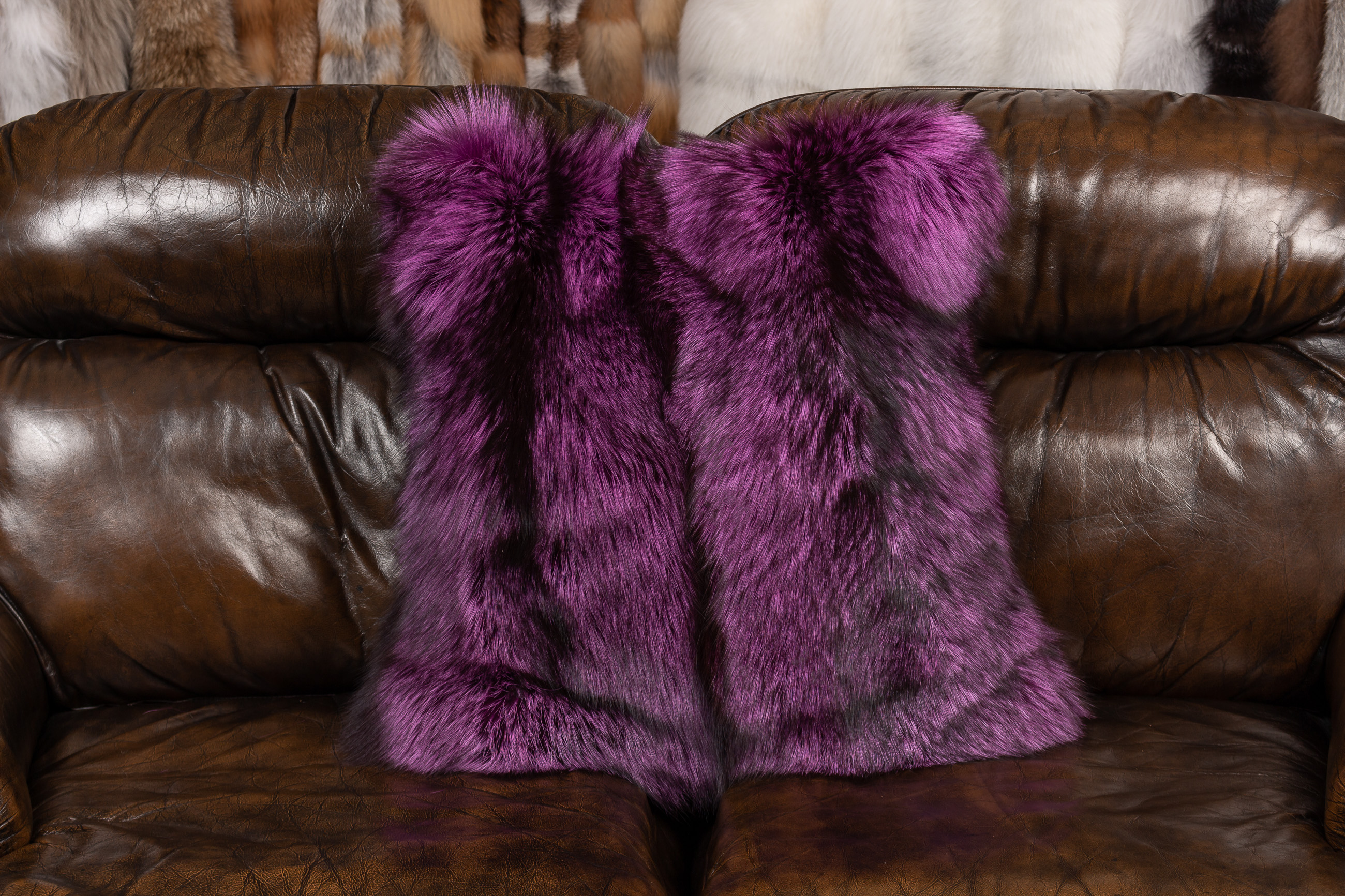 Real Fur Cushion made with Pink Silver Foxes