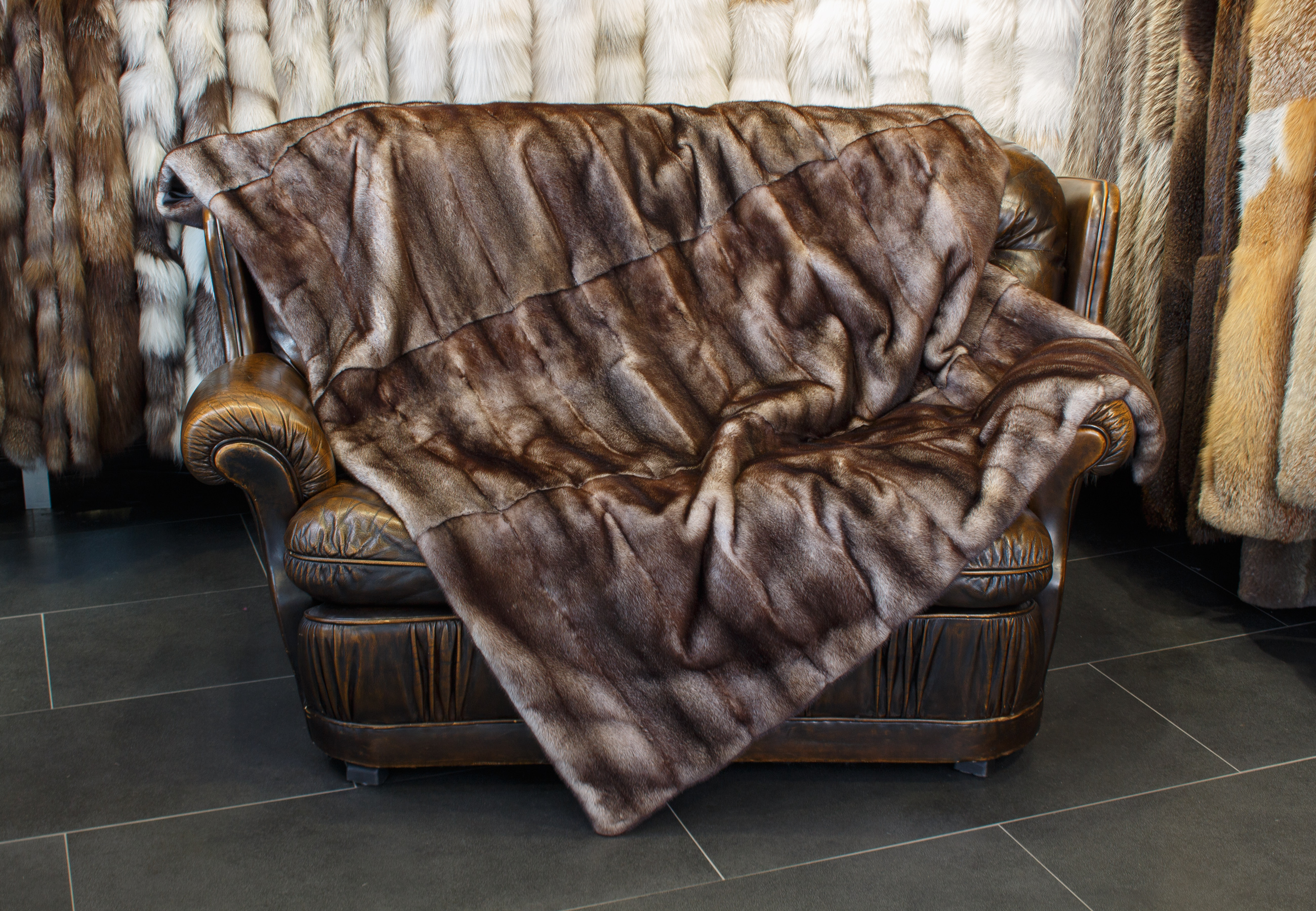 Mink Fur Blanket in brown-gray Mink Fur Blanket in brown-gray