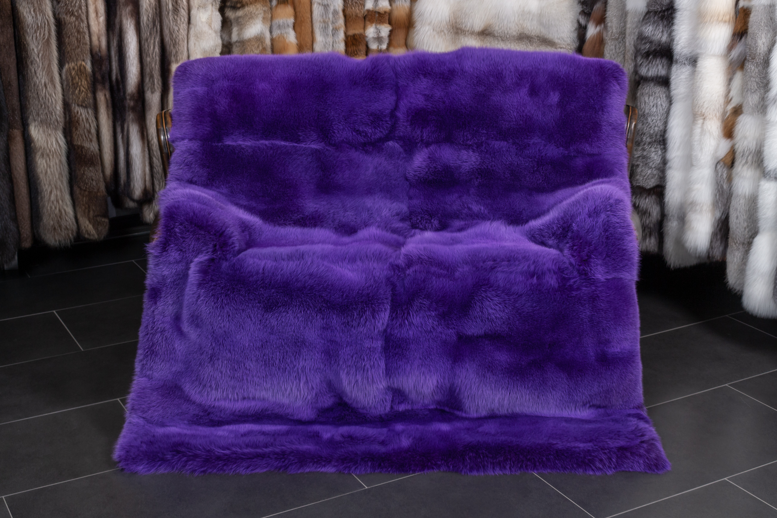 Real Fur Blue Fox Blanket in Purple