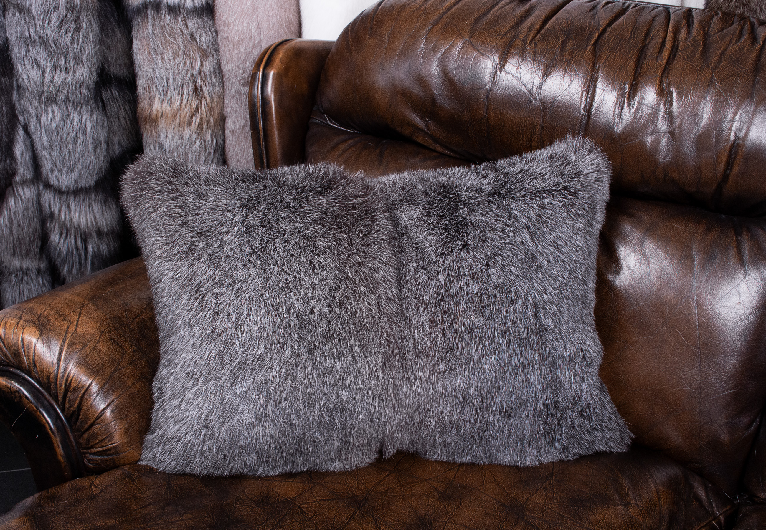 Real Rabbit Fur Cushion in gray Real Rabbit Fur Cushion in gray