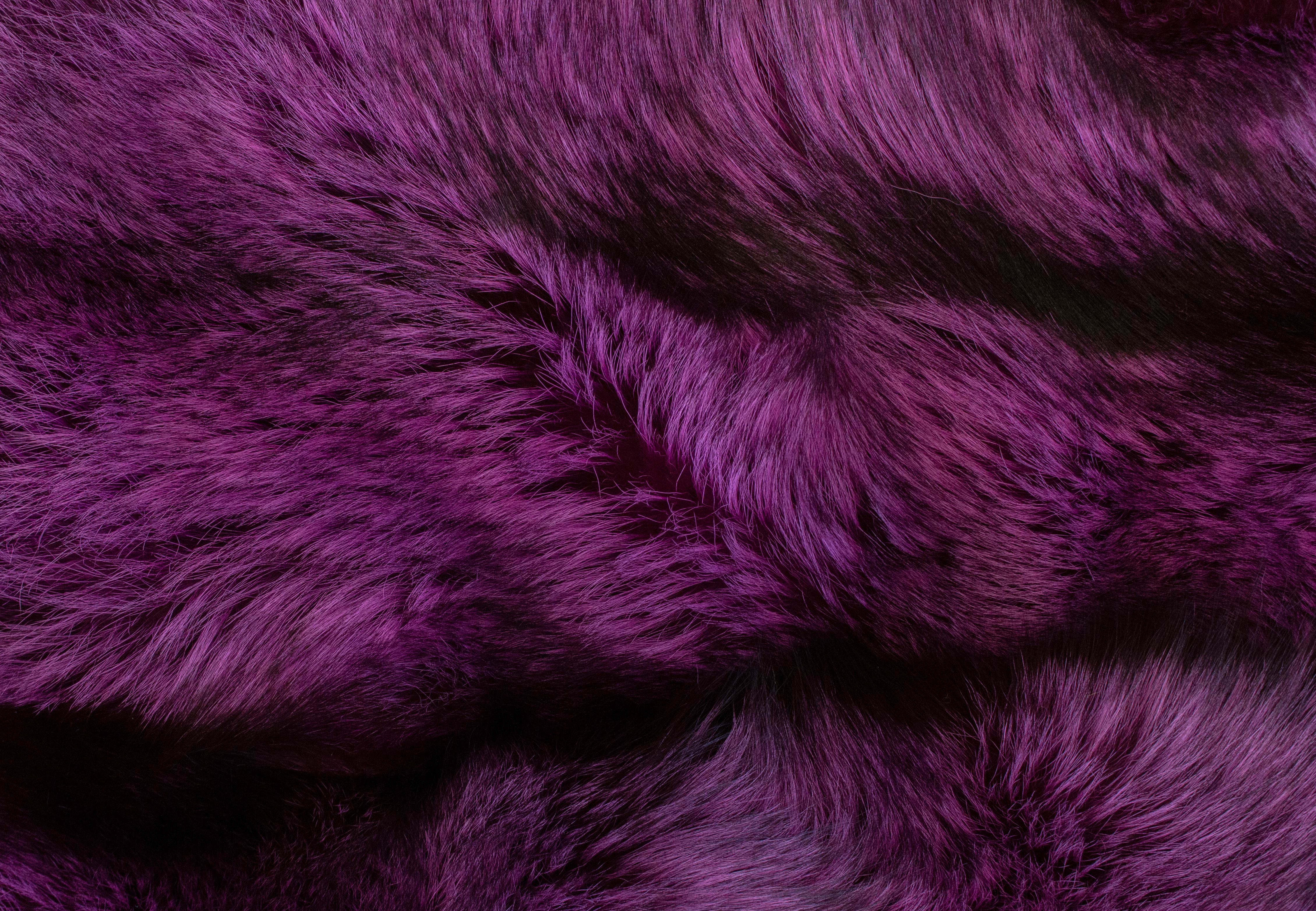 Silver Fox Fur Carpet in Purple
