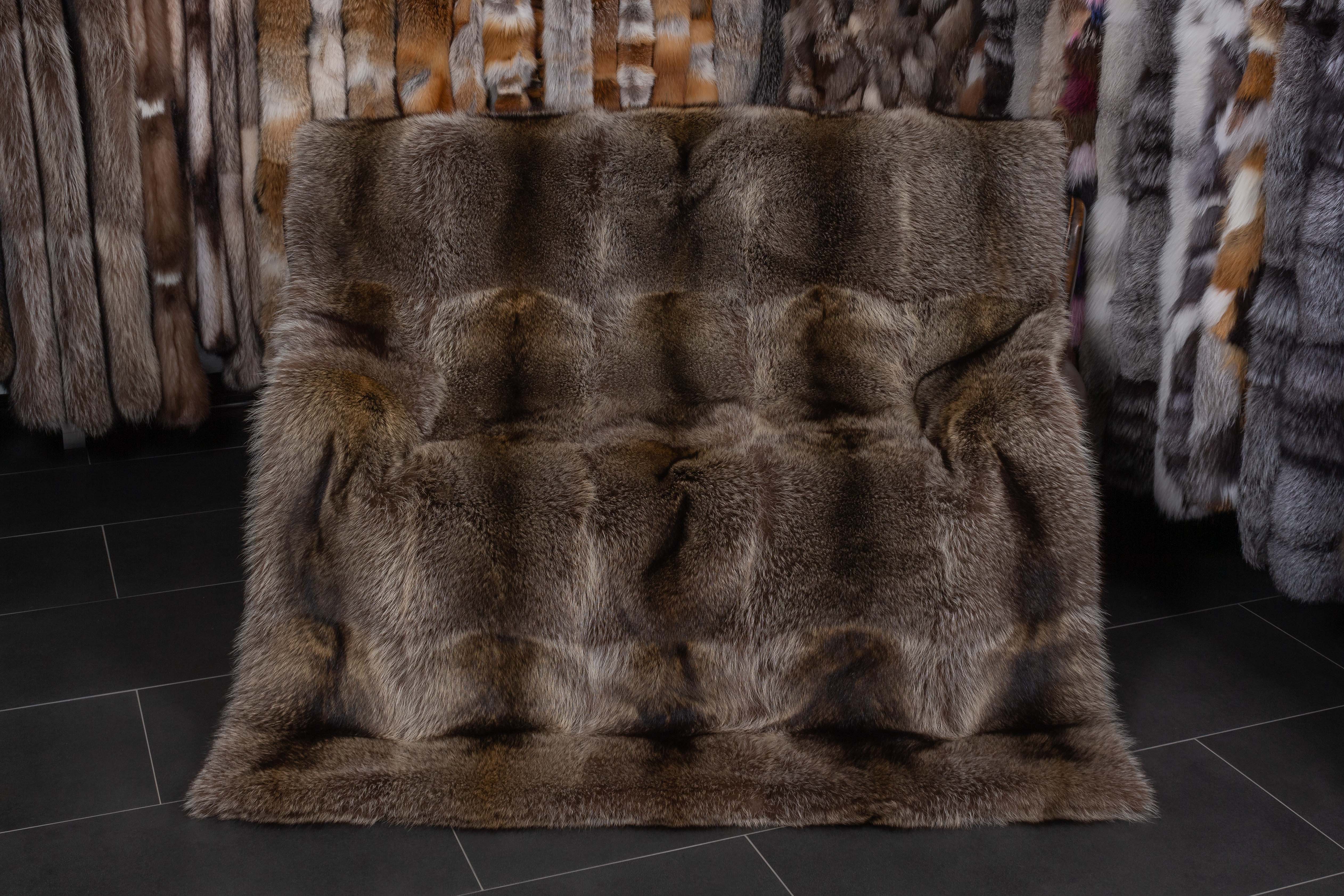 Canadian Raccoon Fur Blanket with Fur on Both Sides