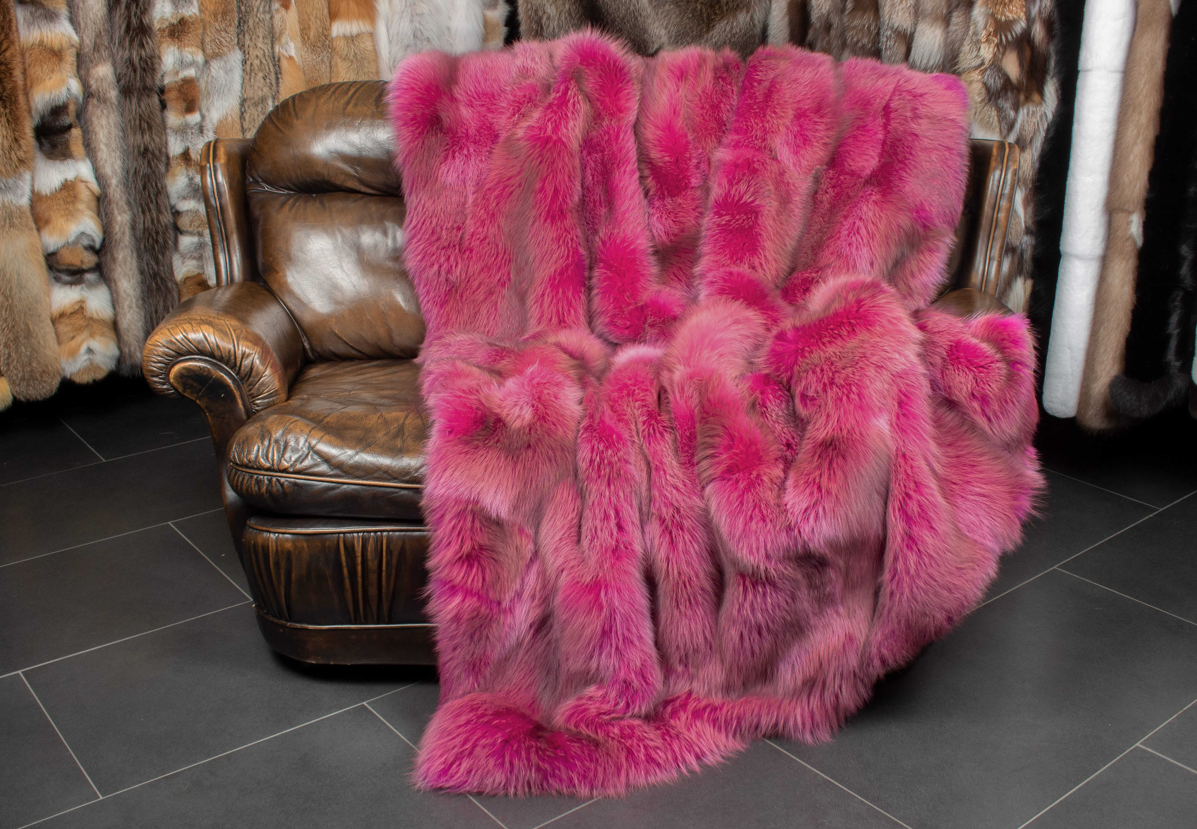 Red Fox Fur Blanket in pink