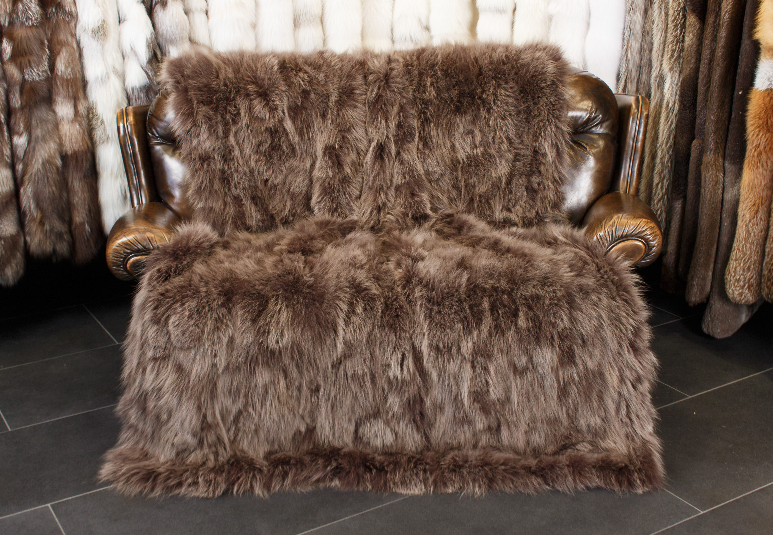 Canadian Coyote-sides Fur Throw in Chocolate Brown