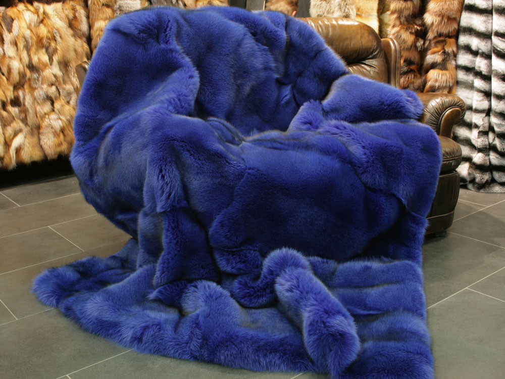 Blue Fox Fur Blanket in Blue - SAGA Quality