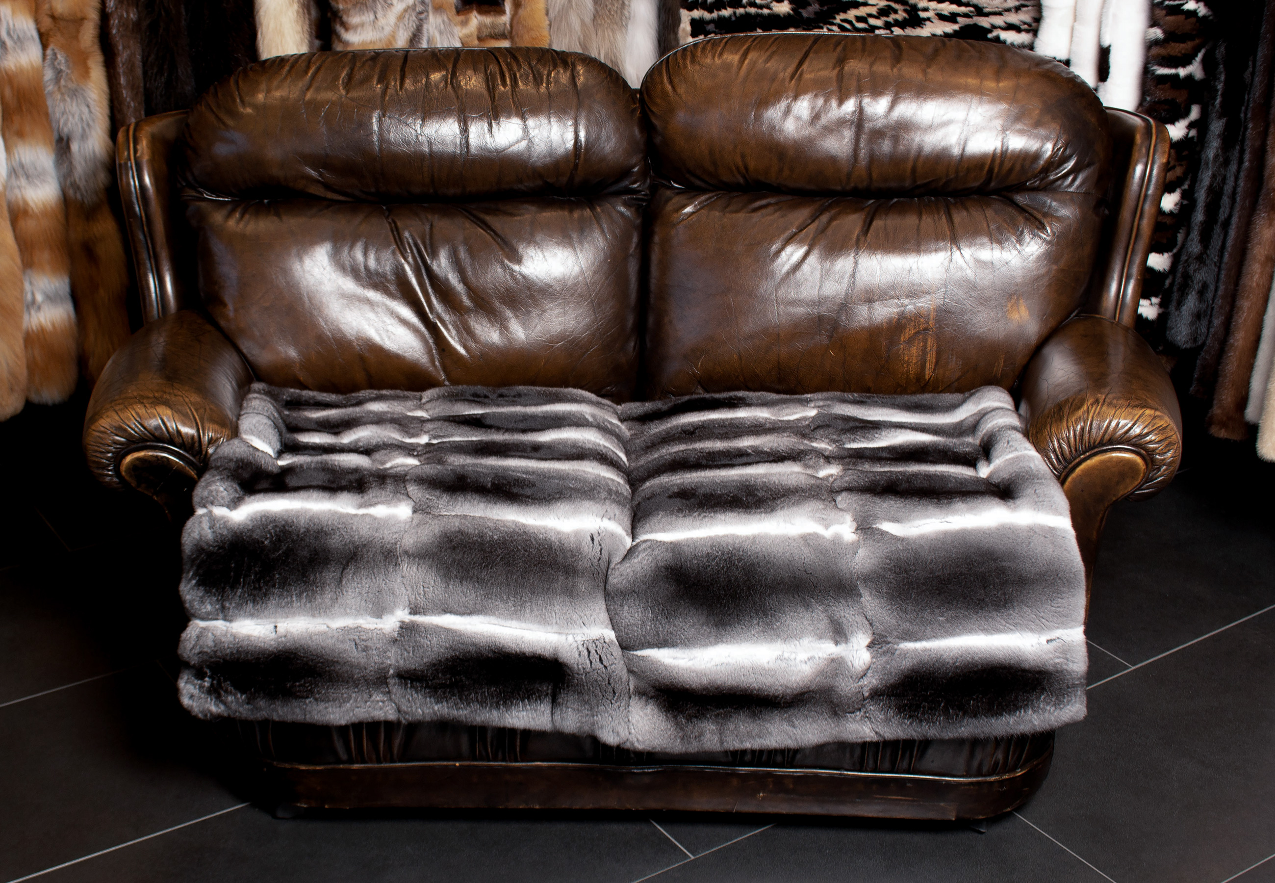 Chinchilla Fur Plaid with Kolinsky Back Lining