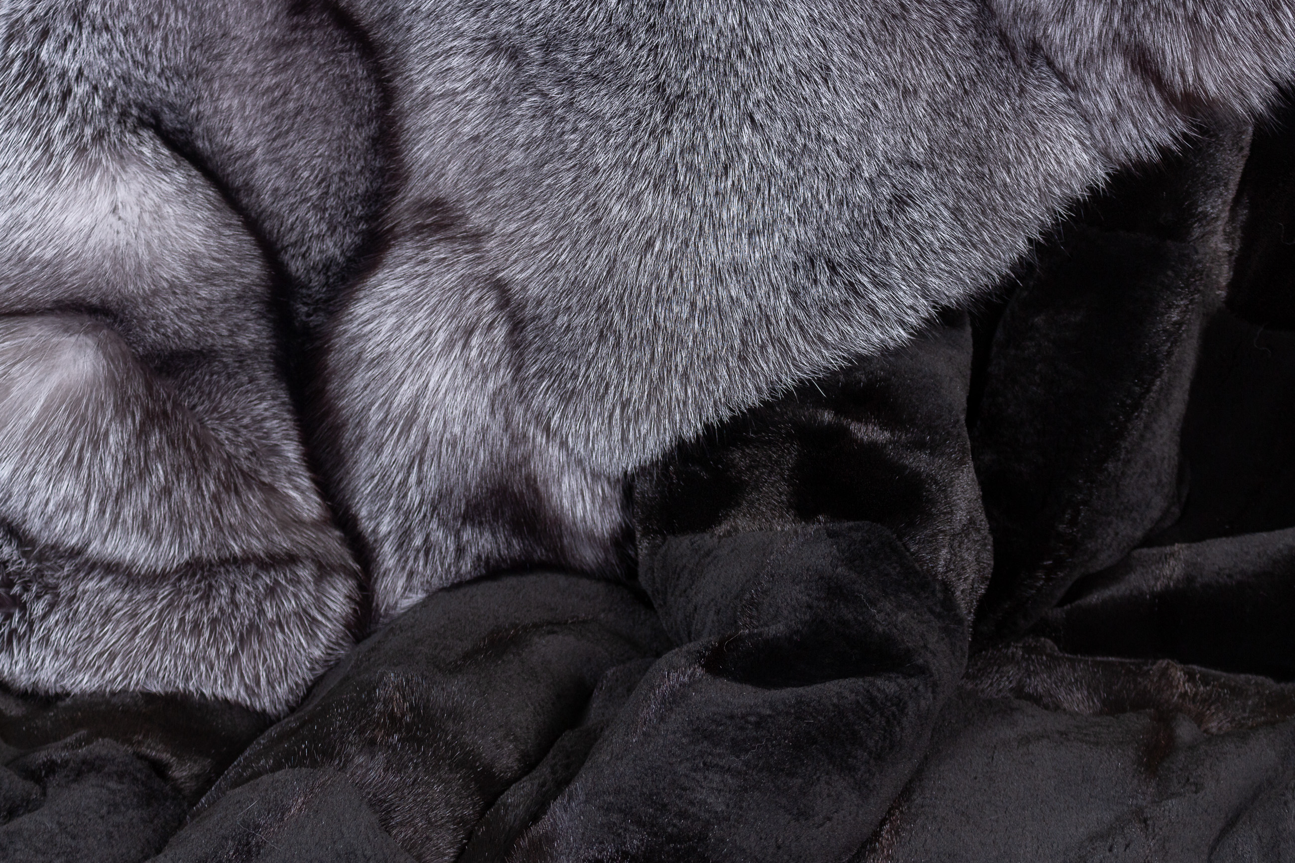 Blue Frost Fox Blanket with black, sheared Weasel Backing