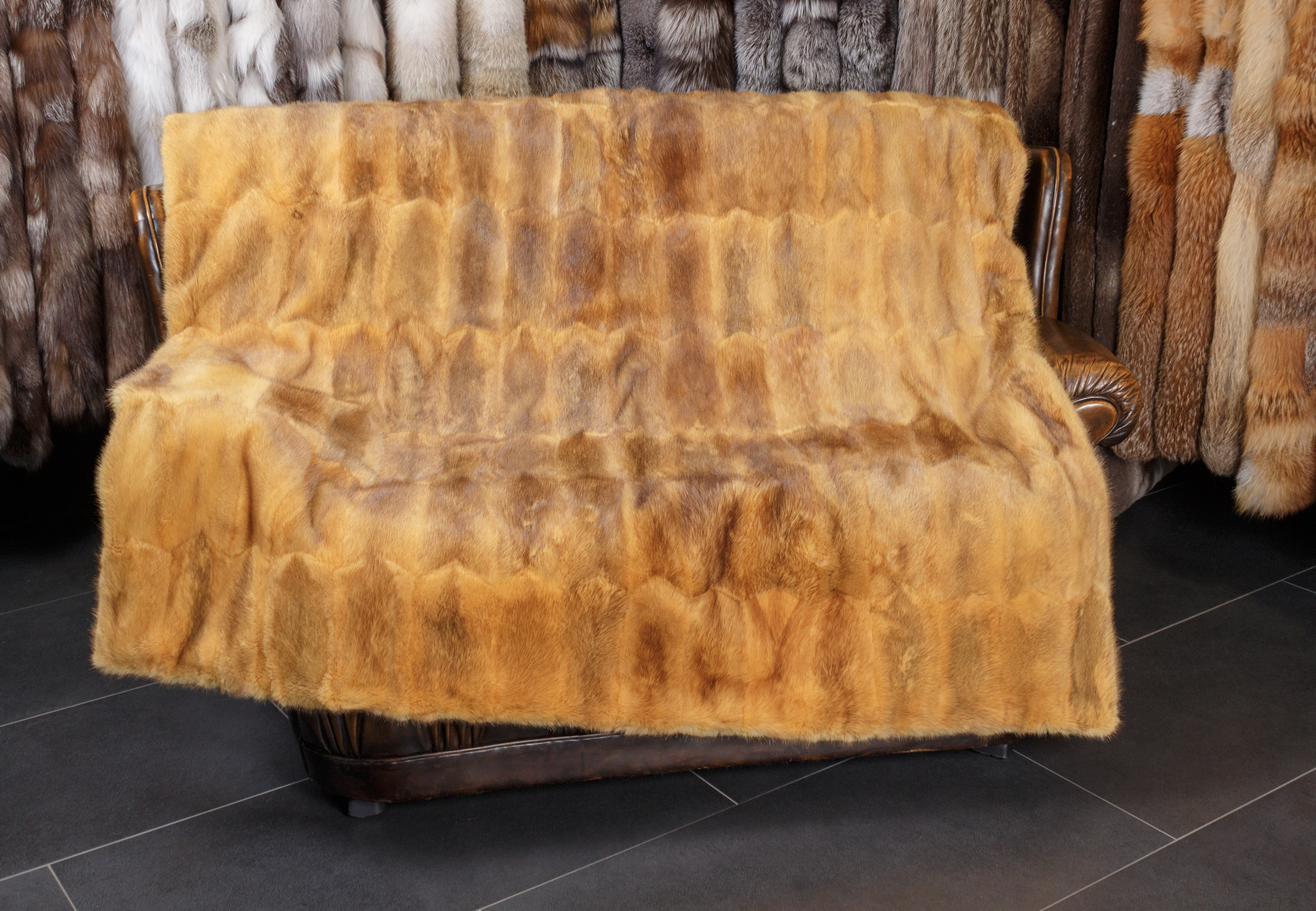 Yellow Muskrat Fur Blanket