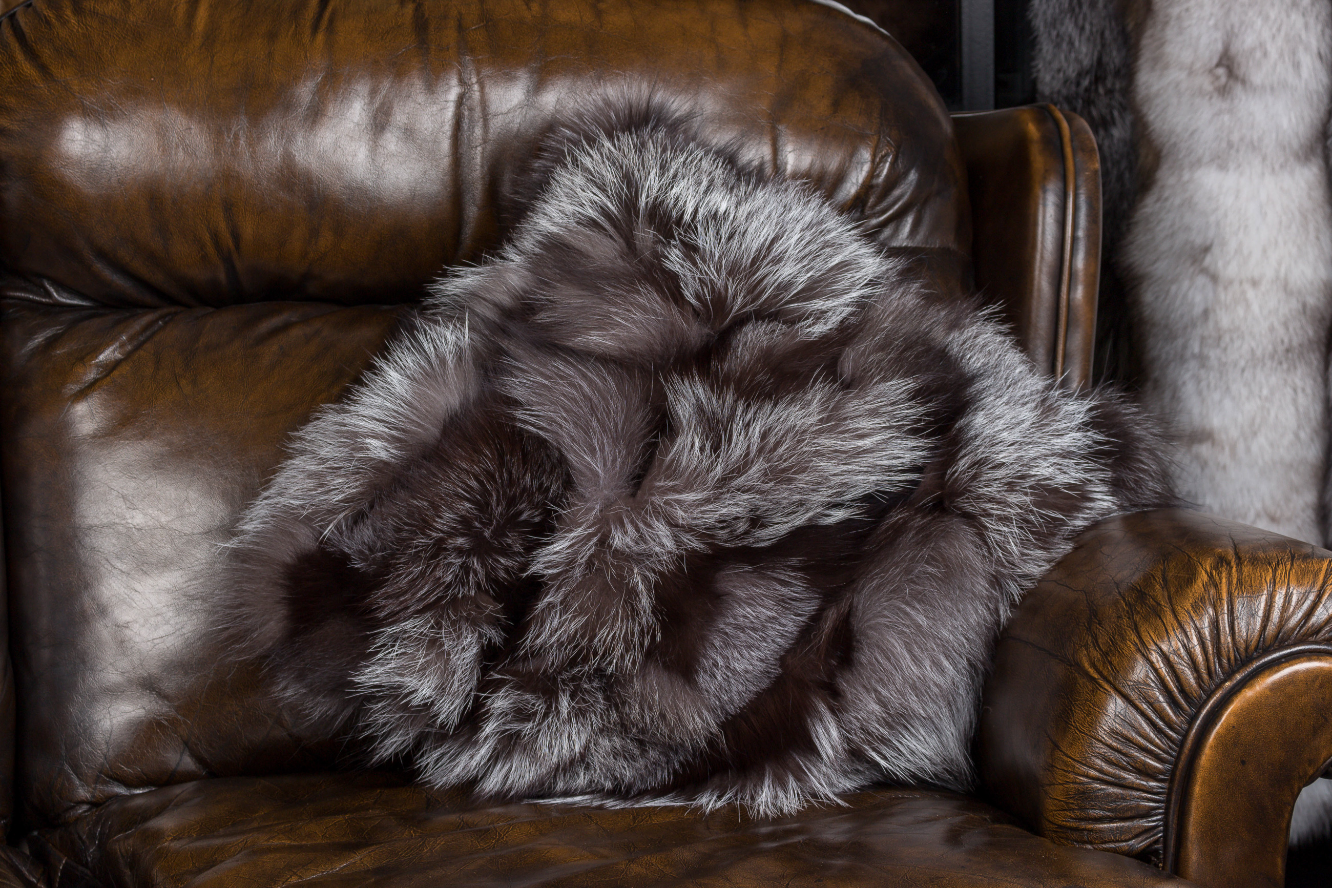 Fur pillow made of silver fox fur sides