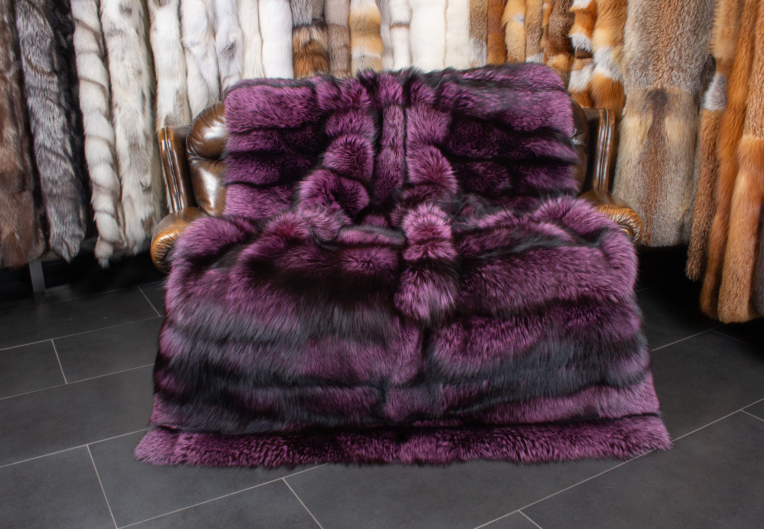 Cuddly Fur Blanket made with Silver Foxes in Purple