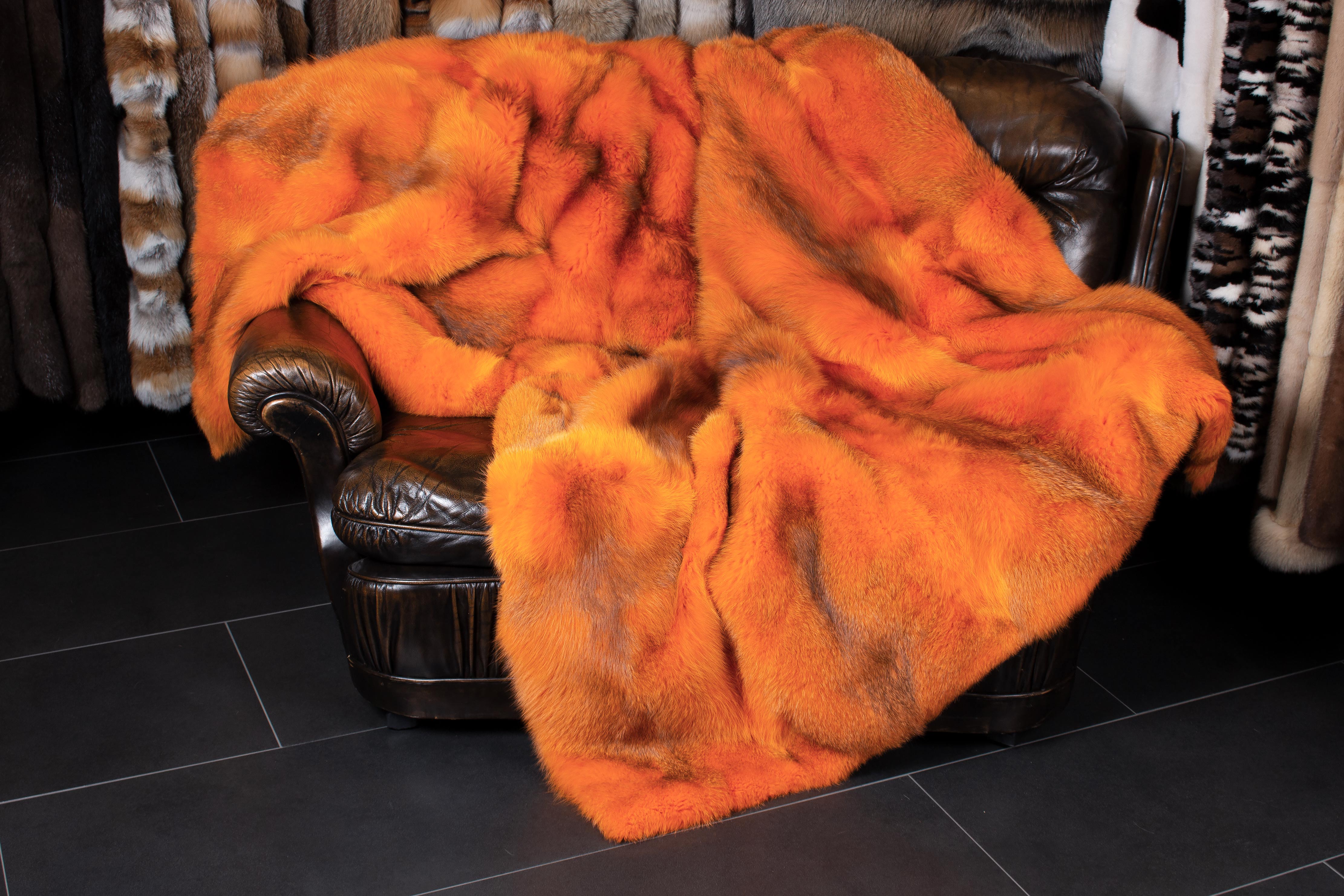 Real Fur Throw from European Red Foxes in Orange