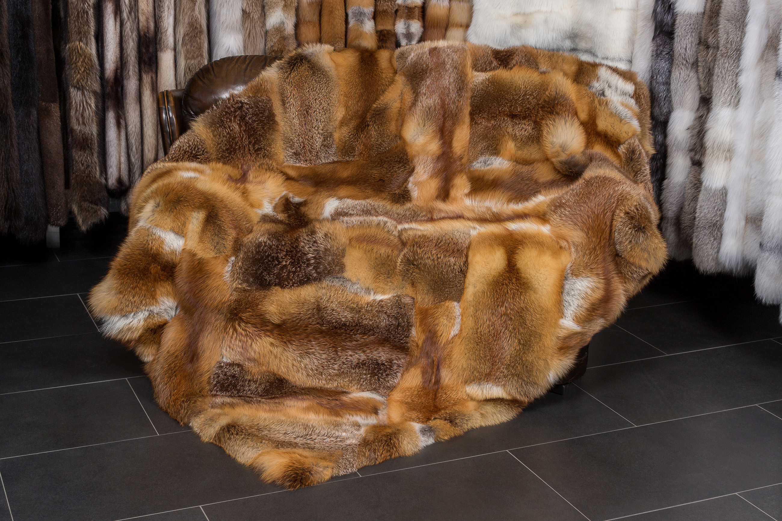 Red Fox Patchwork Fur Blanket