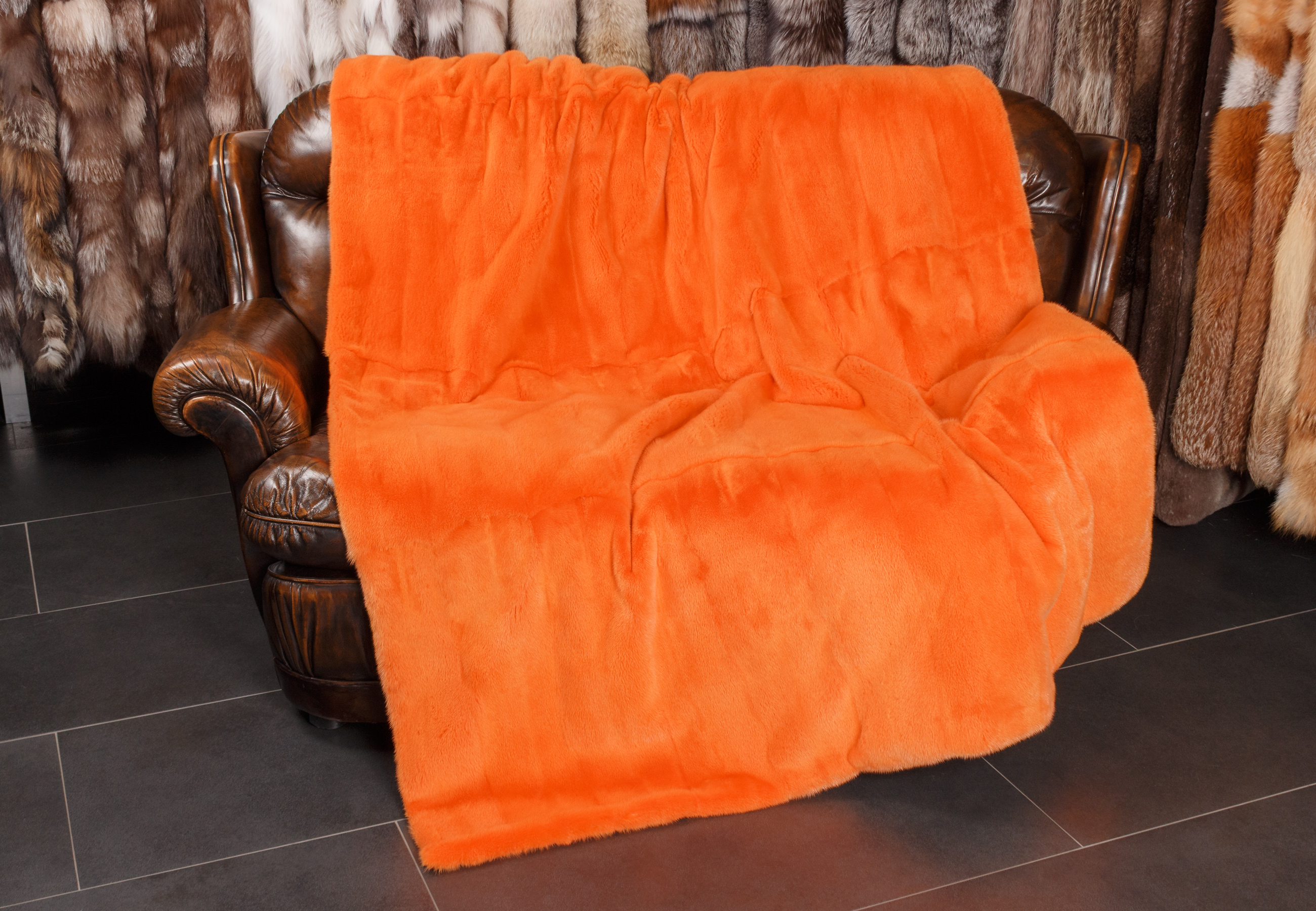 Real Mink Fur Blanket in Apricot Real Mink Fur Blanket in Apricot
