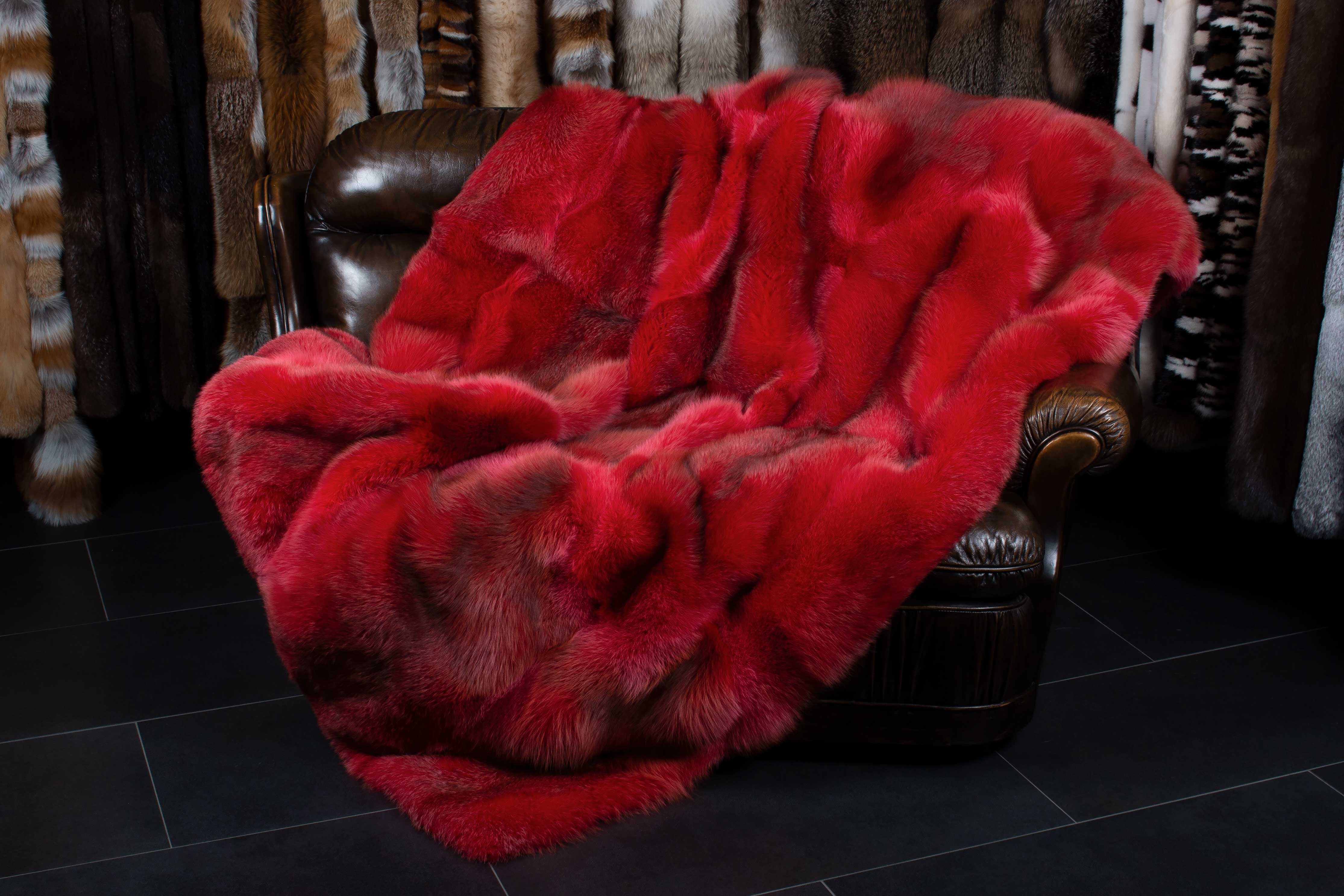 Red Fox Fur Blanket in Red