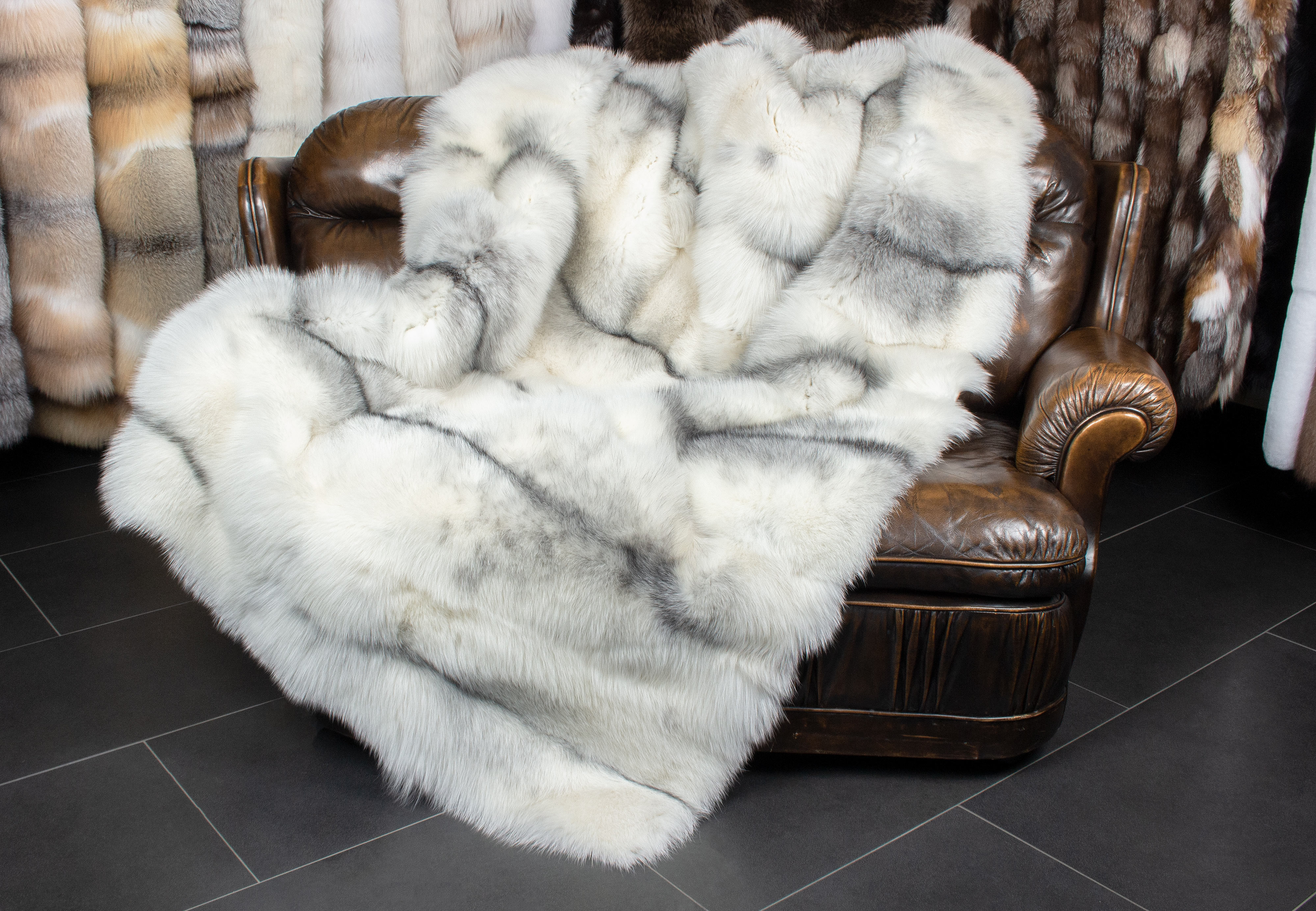 Arctic Marble Frost Fox Fur Throw