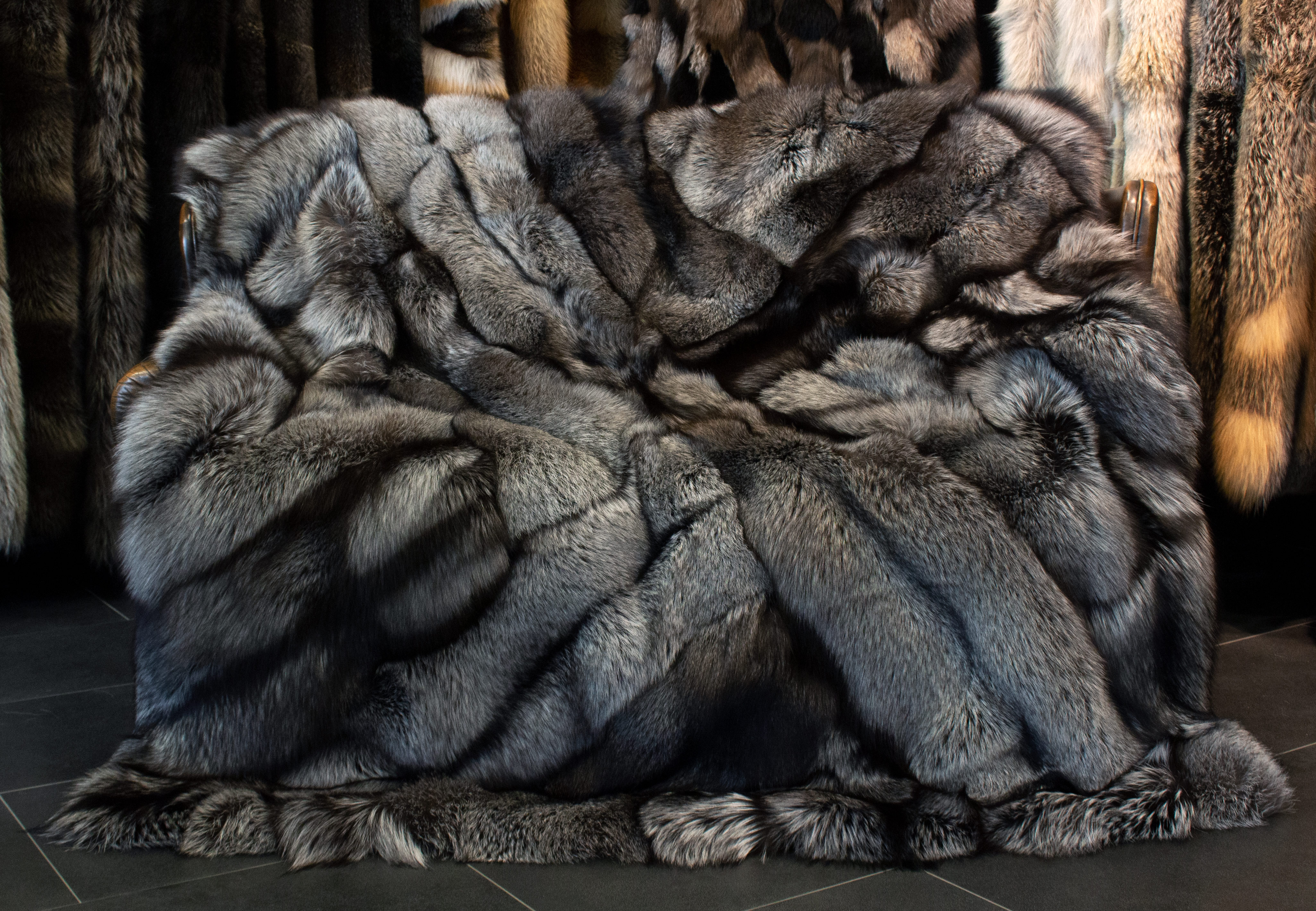 Silver Fox Real Fur Blanket "Patchwork"