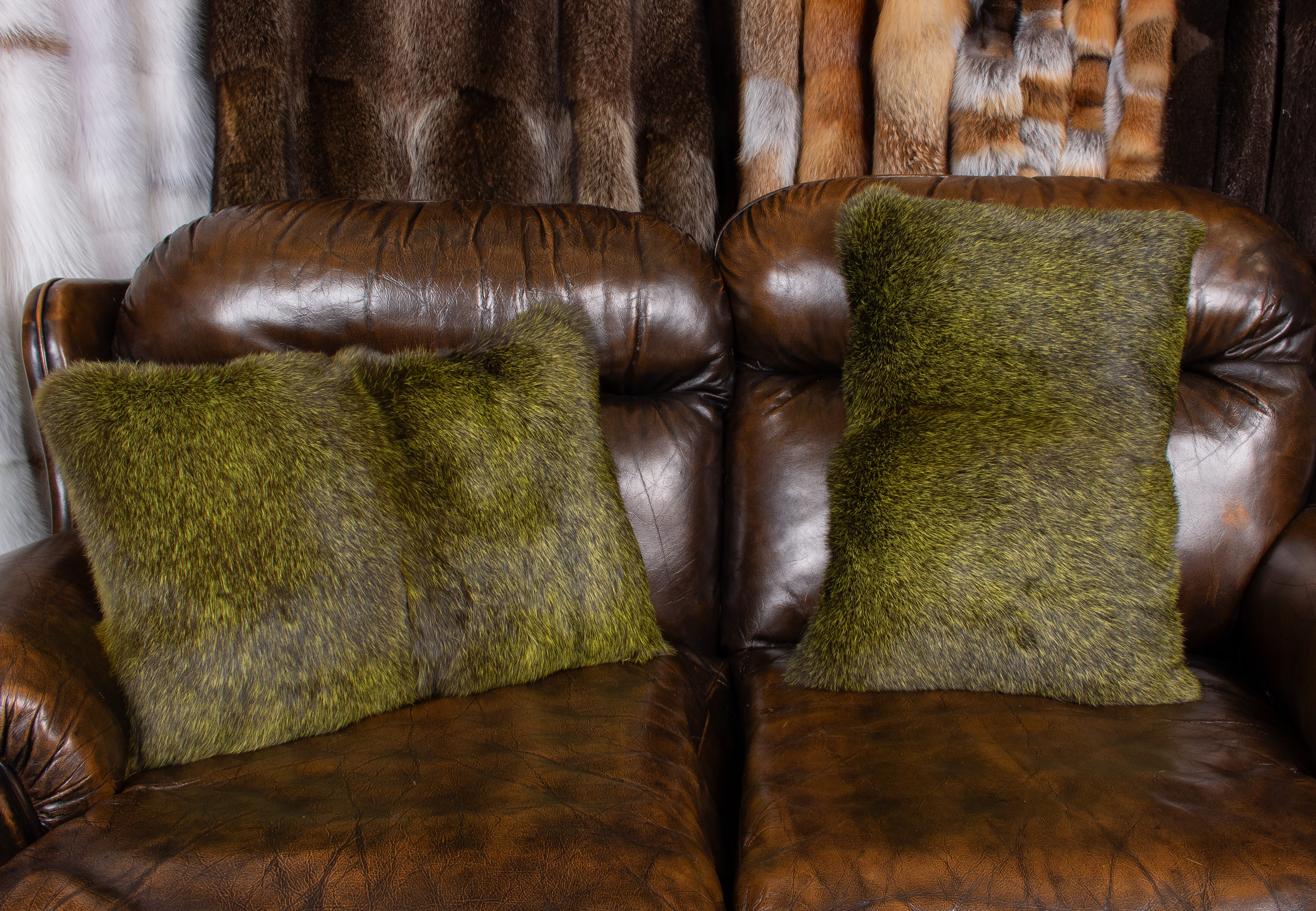 Rabbit Fur Pillow in Pine-green