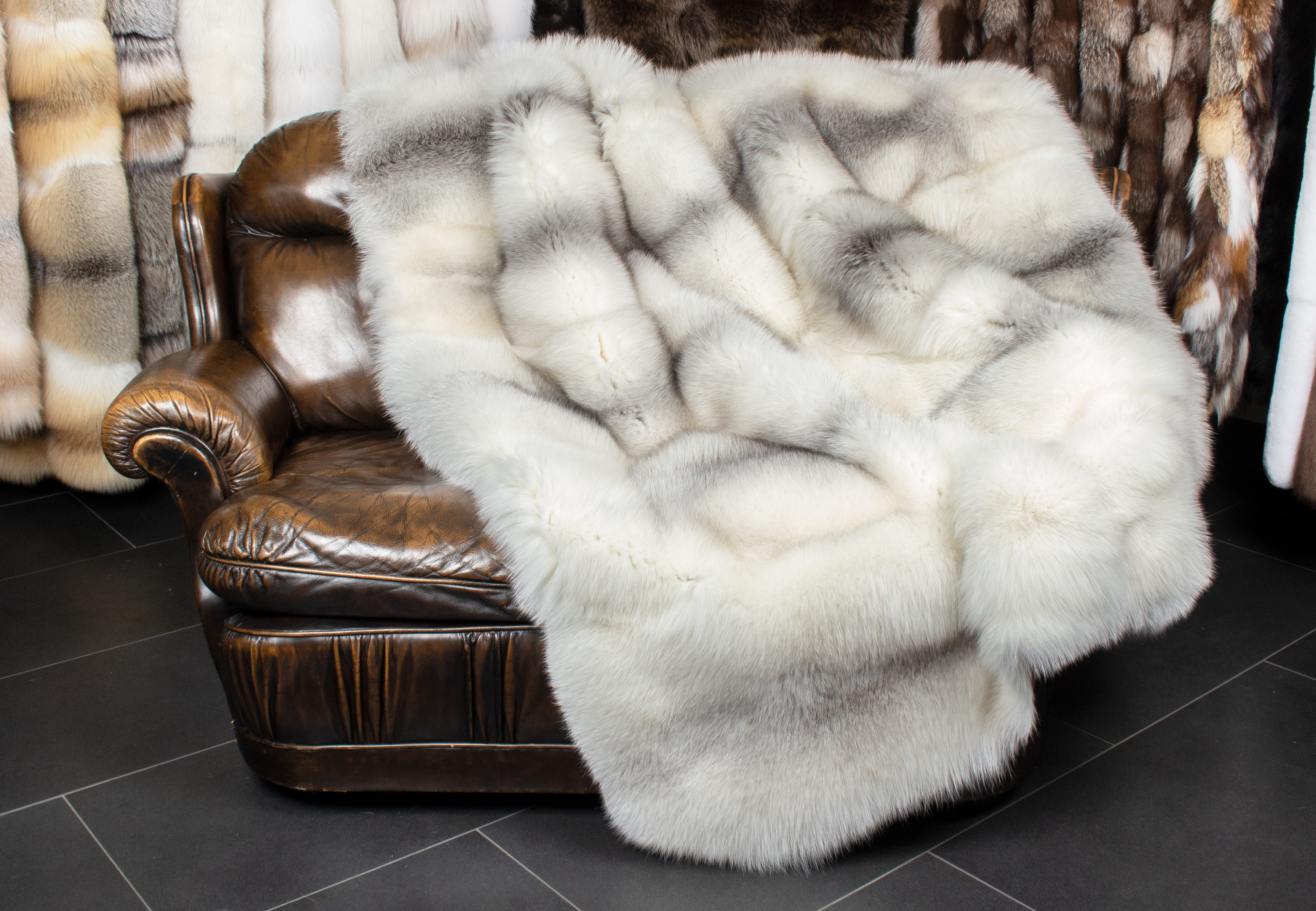 Arctic Marble Frost Fox Fur Blanket