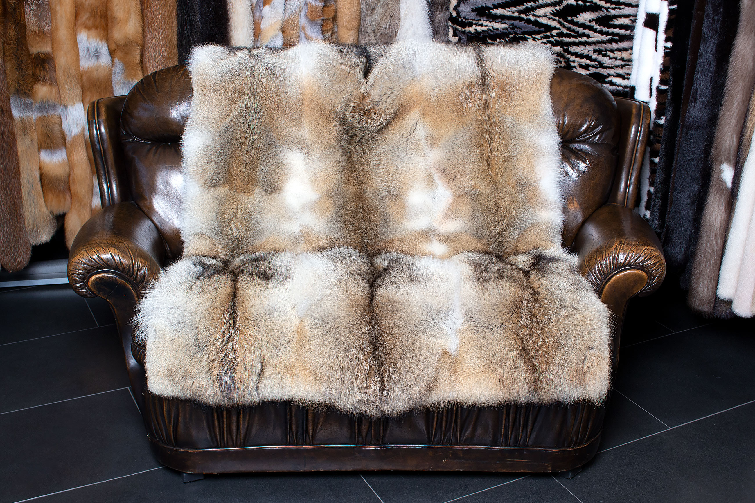 Genuine Coyote Fur Throw made with Wild Fur