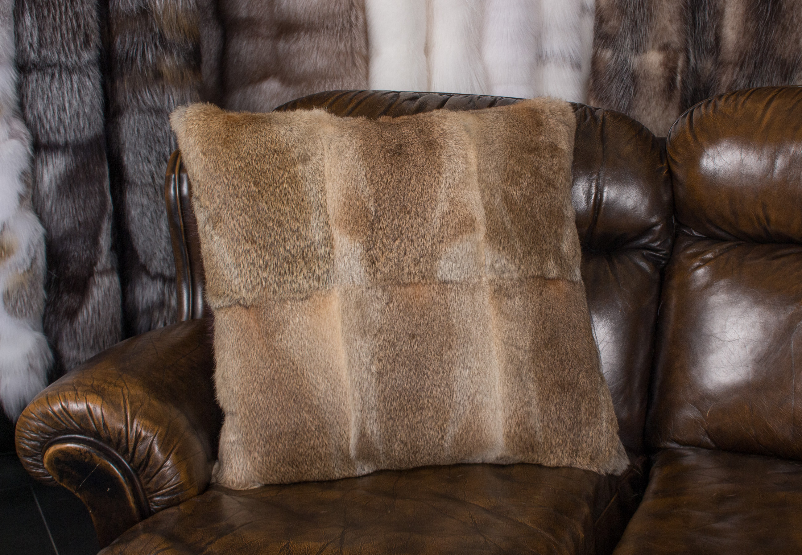Real Rabbit Fur Pillow in natural color - Brown Type