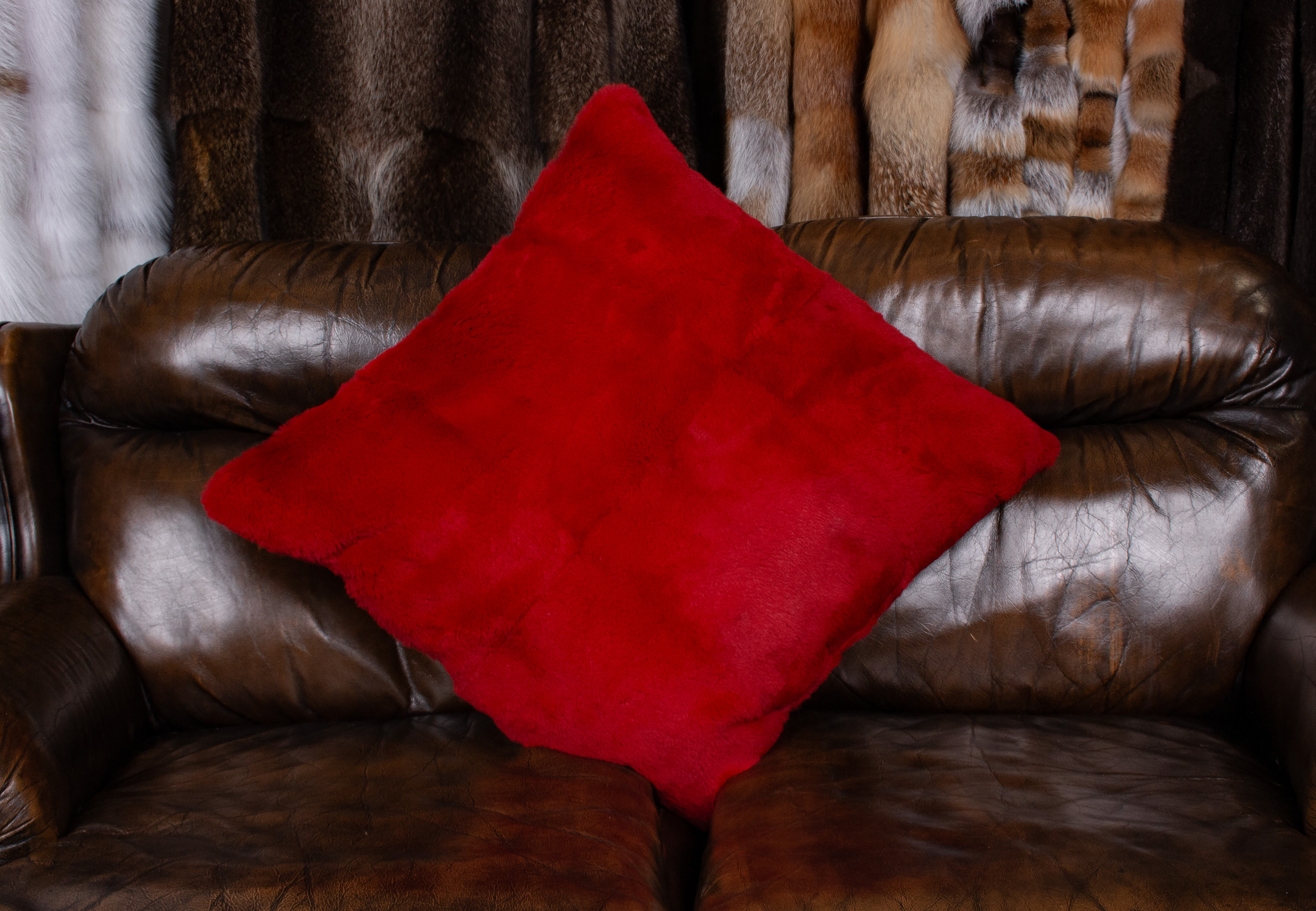Comfy Rabbit Fur Pillow in Noble Red Comfy Rabbit Fur Pillow in Noble Red