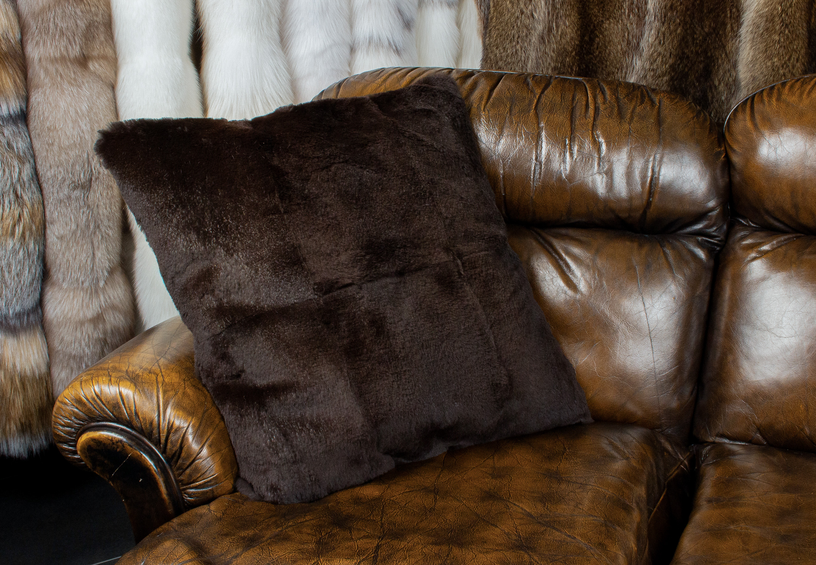 Dark-brown Rabbit Fur Cushion - Sheared
