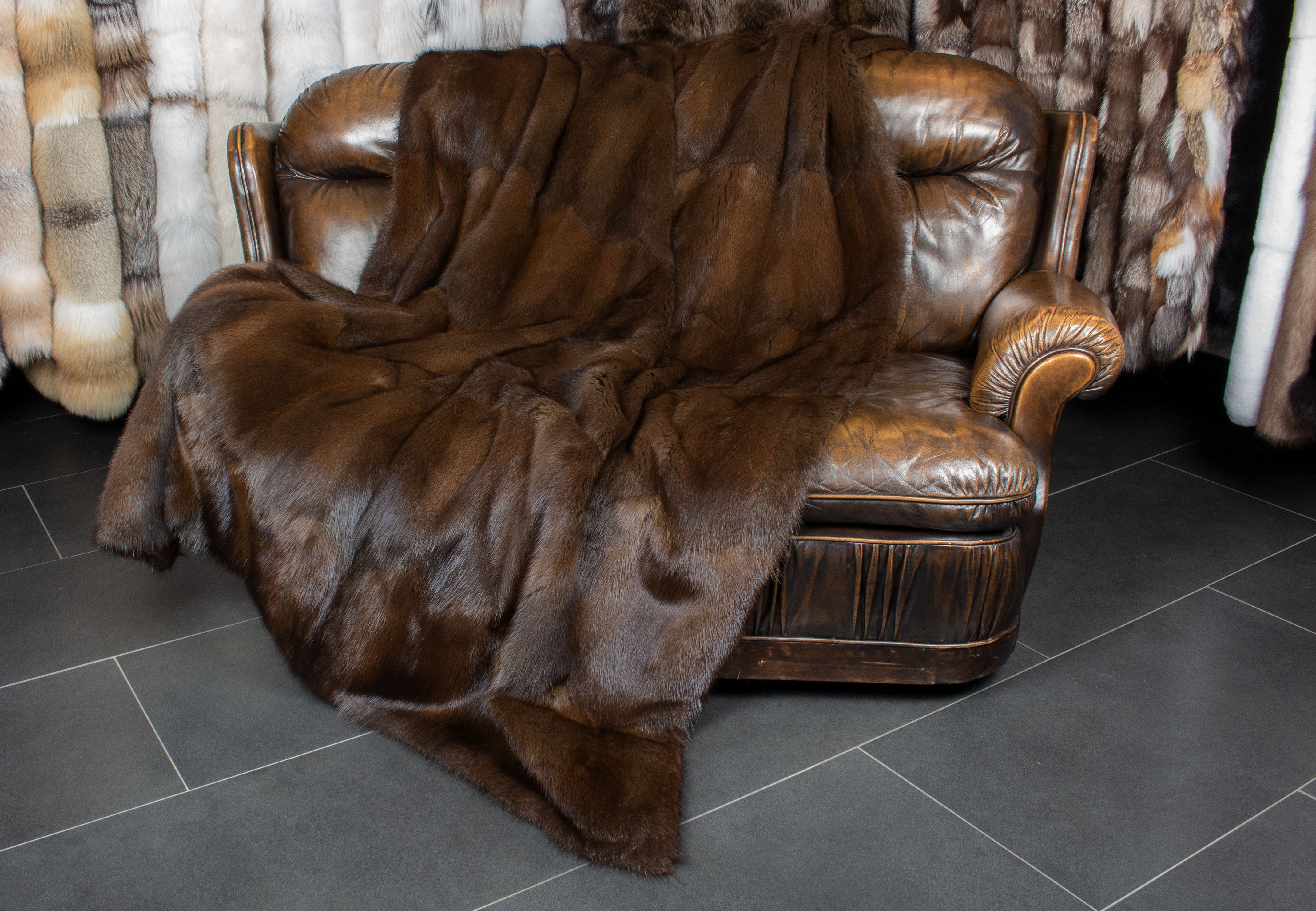 Brown Muskrat Fur Blanket