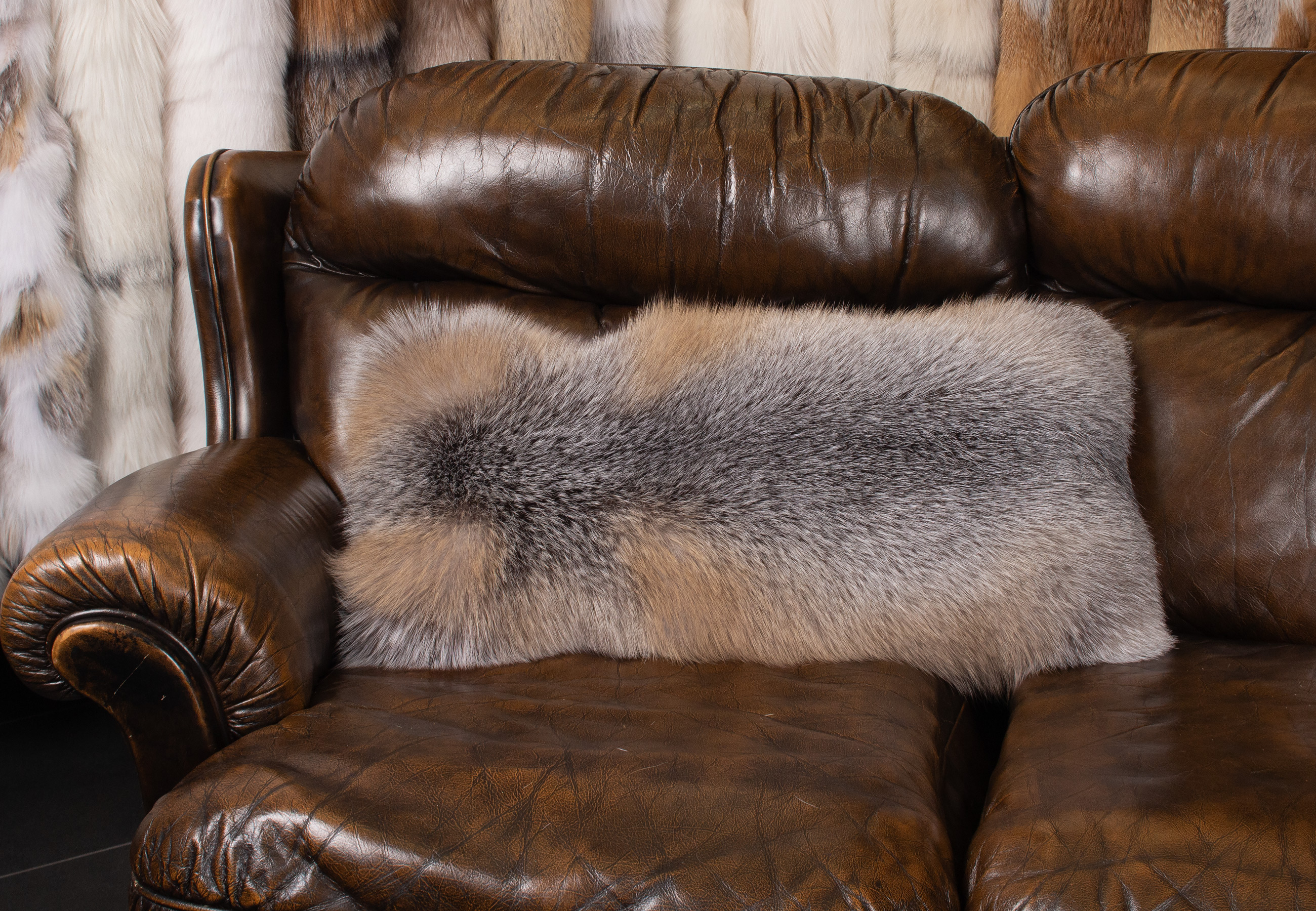 Blue Frost Fox Fur Cushion 'Northern Light'