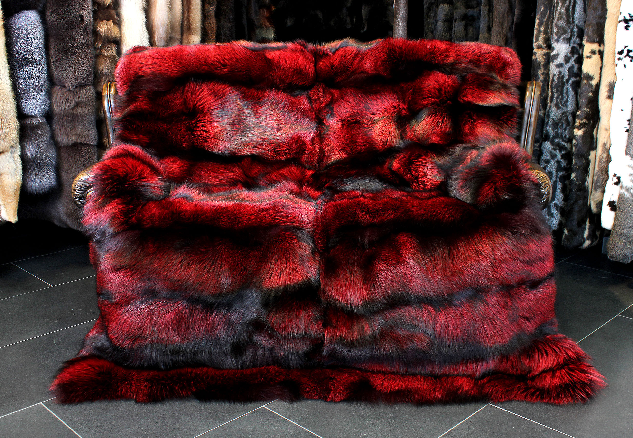 Silverfox Fur Blanket - Ferrari red