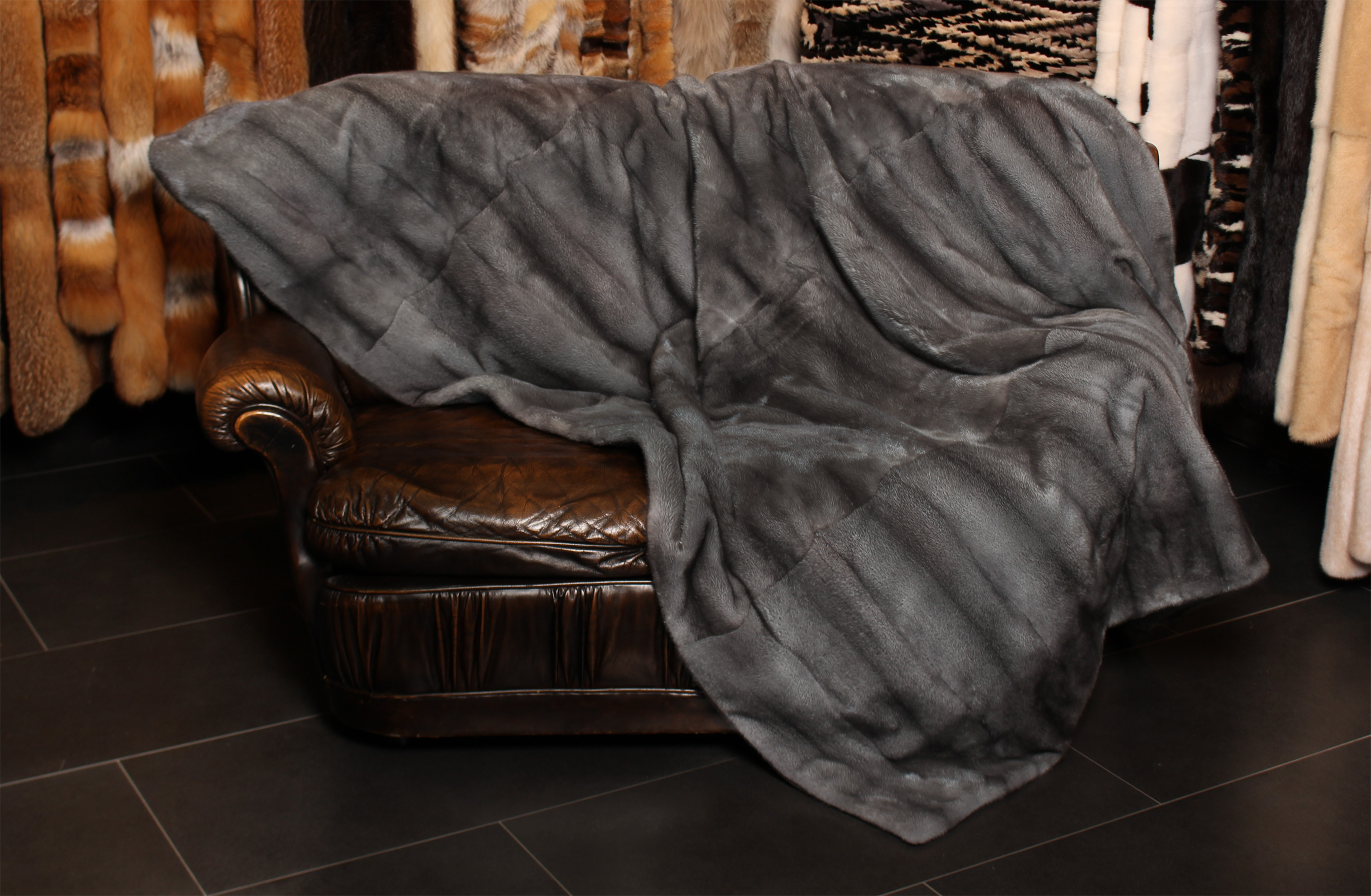 Blue Iris Mink Fur Blanket made from real fur