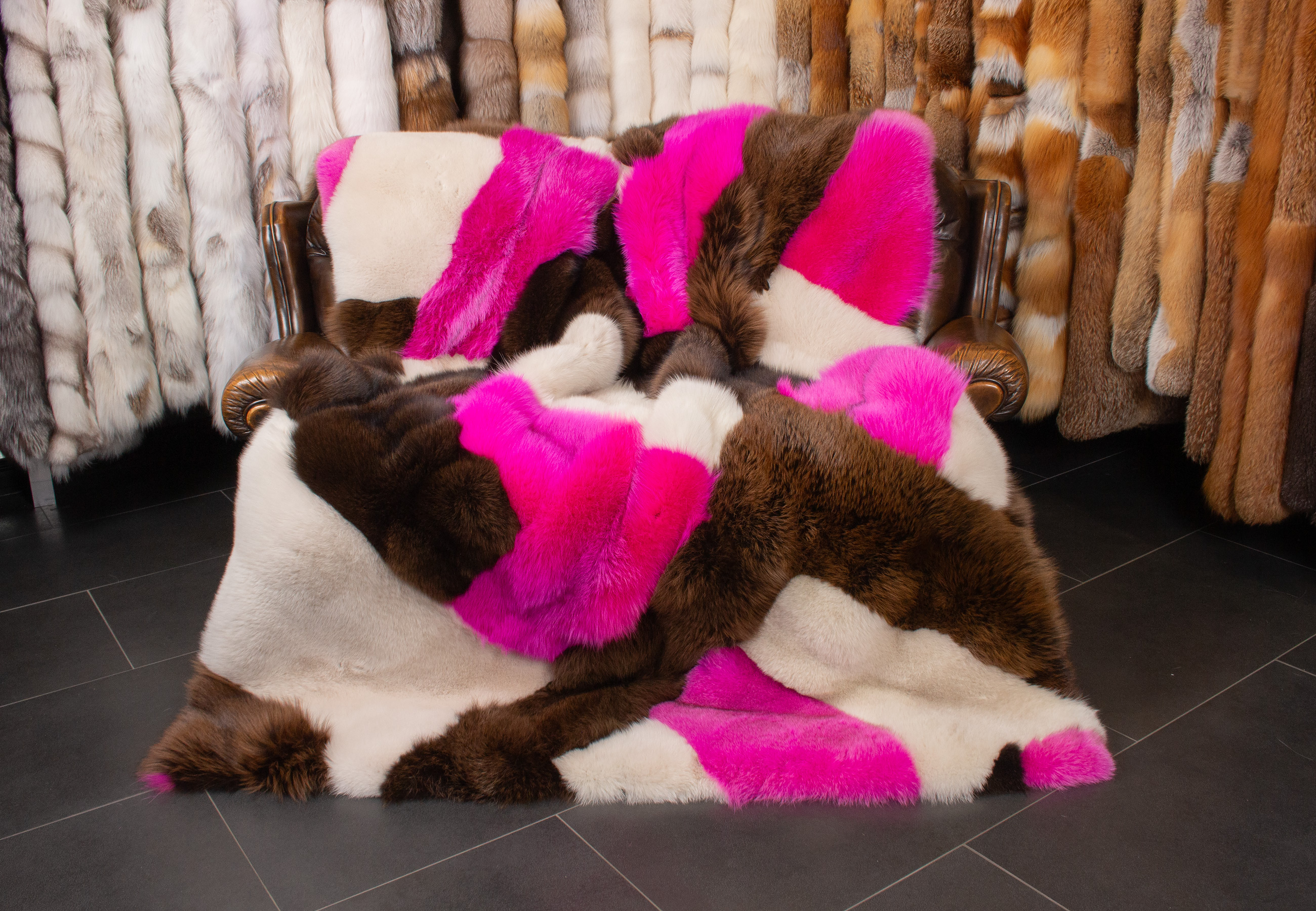 Blue Fox Fur Blanket Multicolor - Patchwork Design