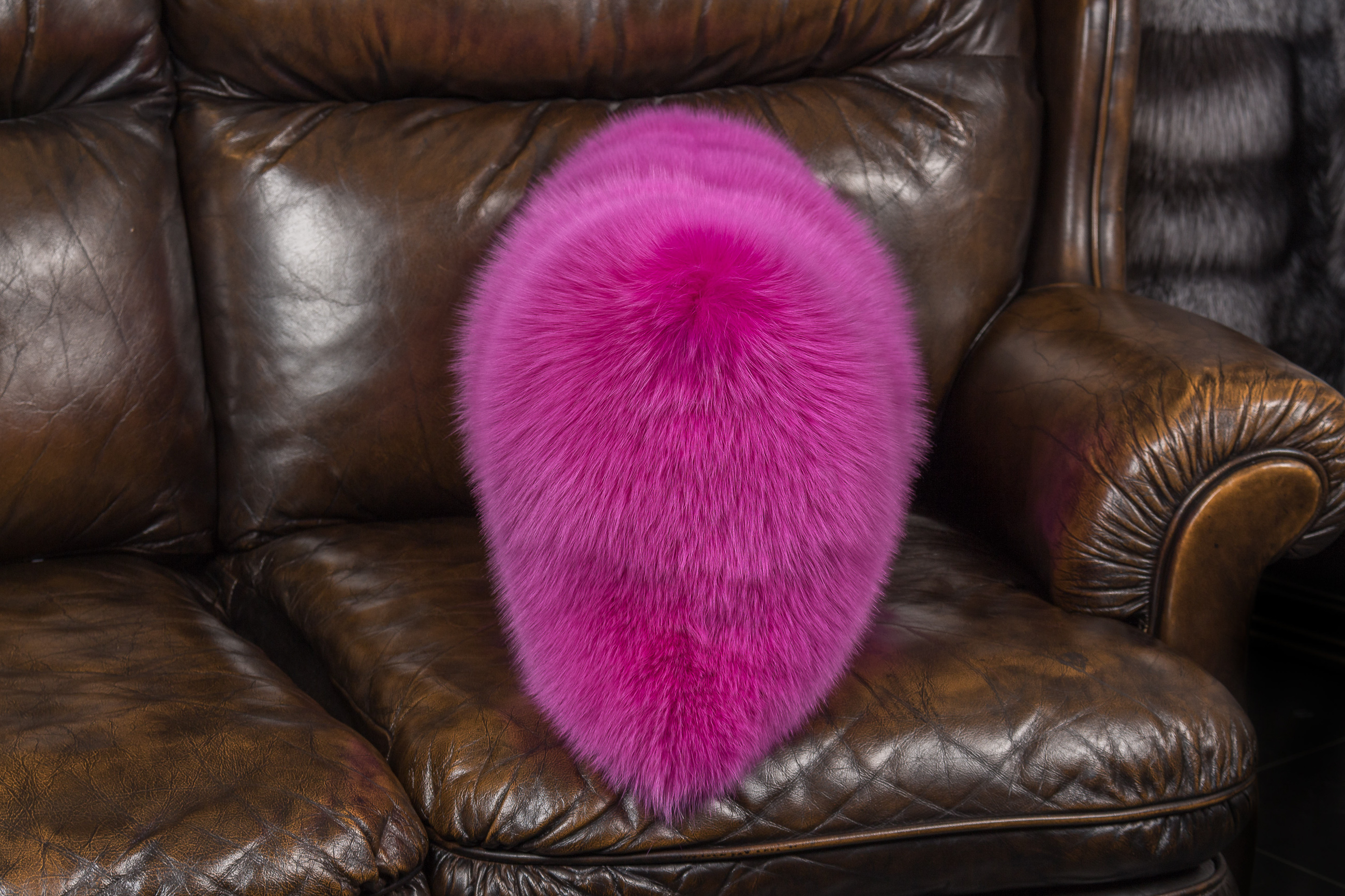 Pink Shadow Fox Fur Pillow