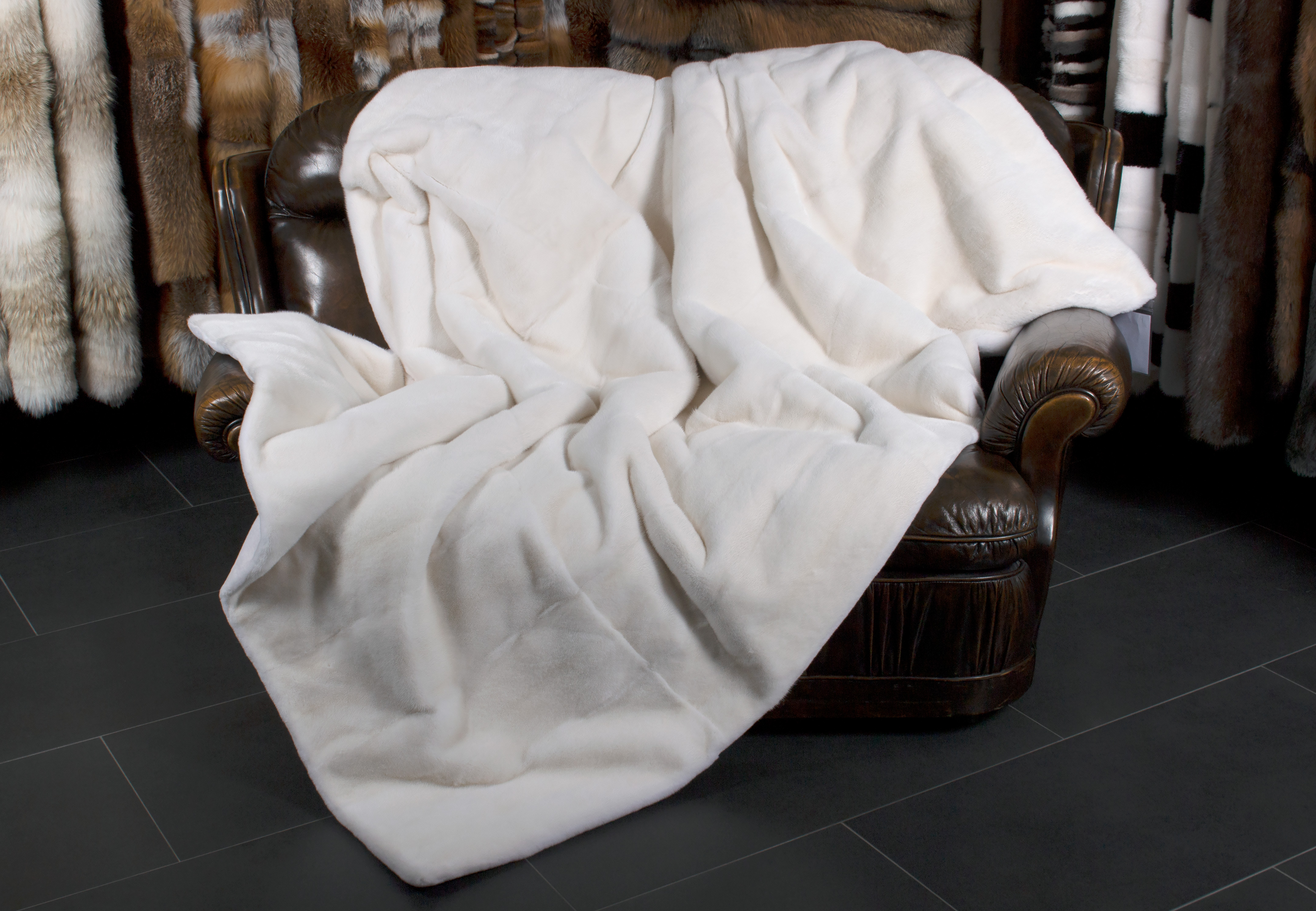 White Mink Fur Blanket - Real Fur