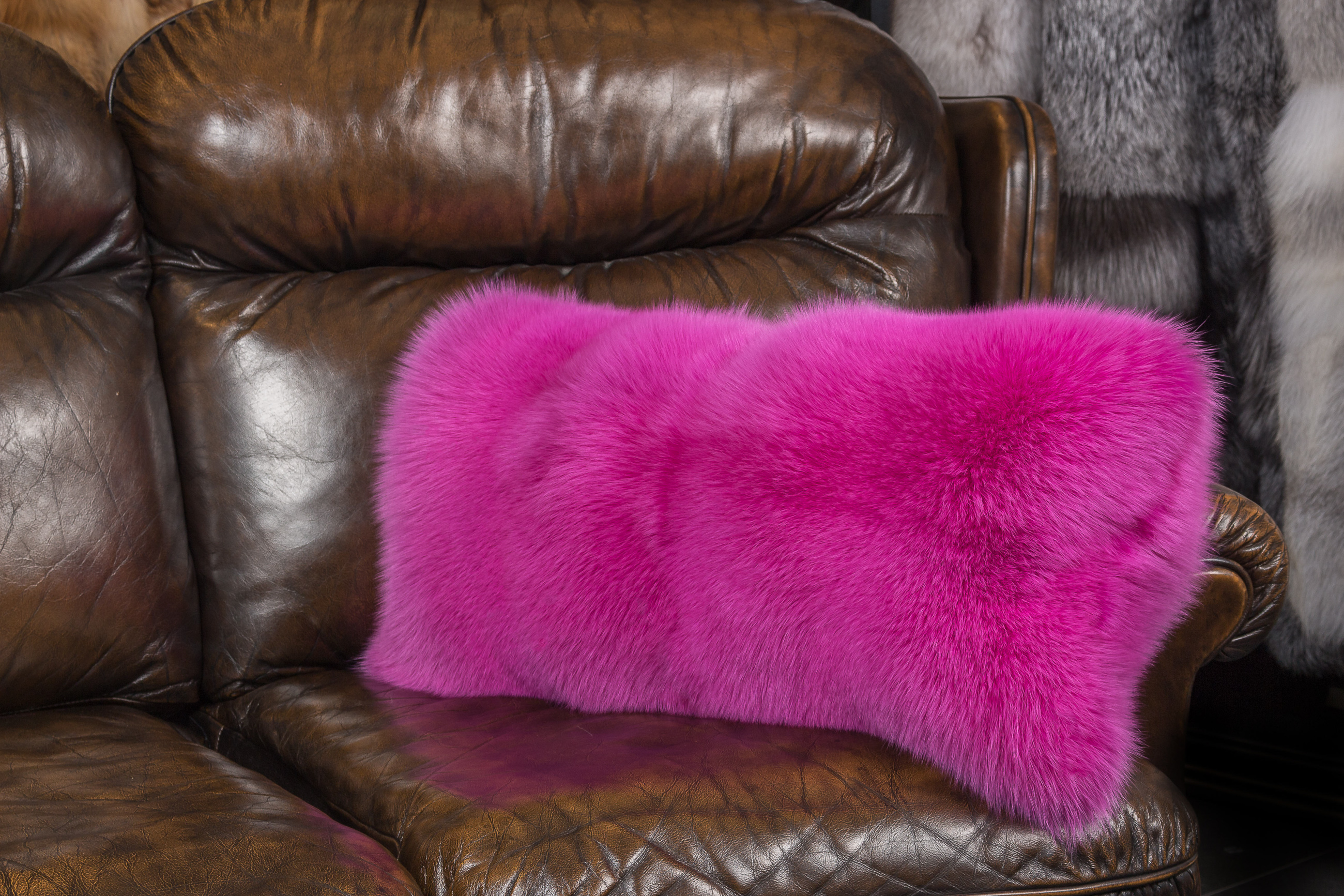Pink Shadow Fox Fur Pillow