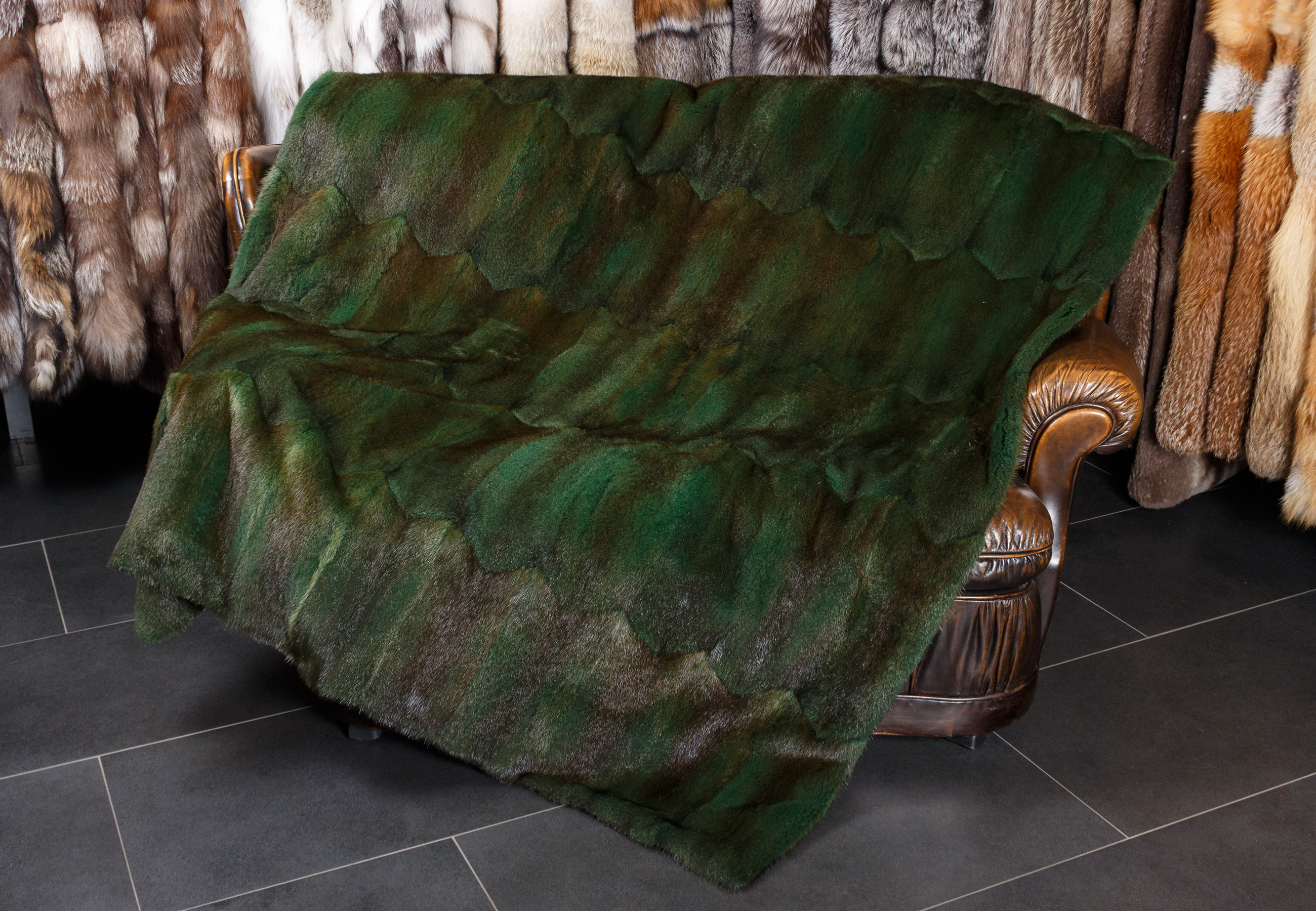 Green Muskrat Fur Blanket
