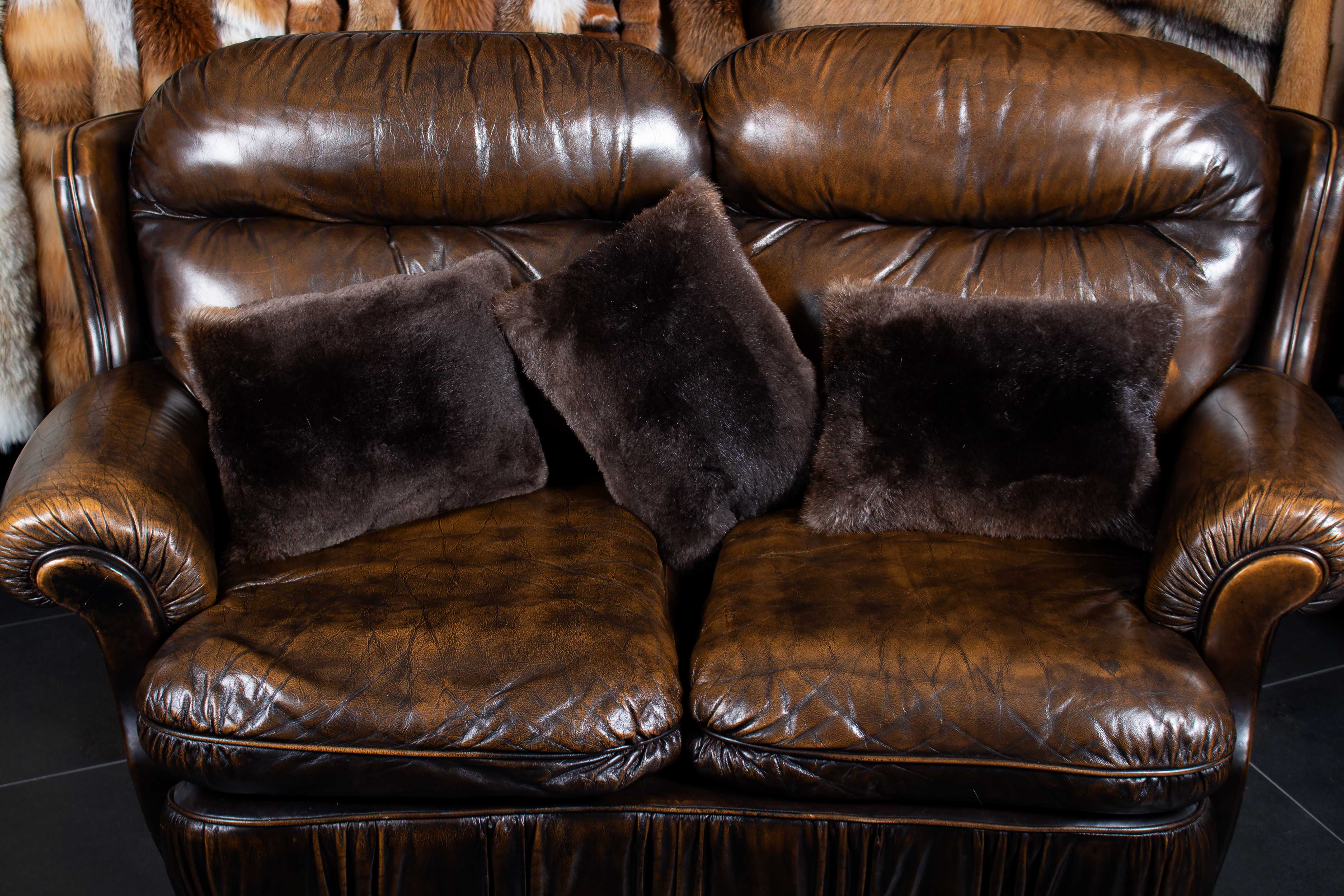 Double Sided Beaver Fur Pillow Natural Color