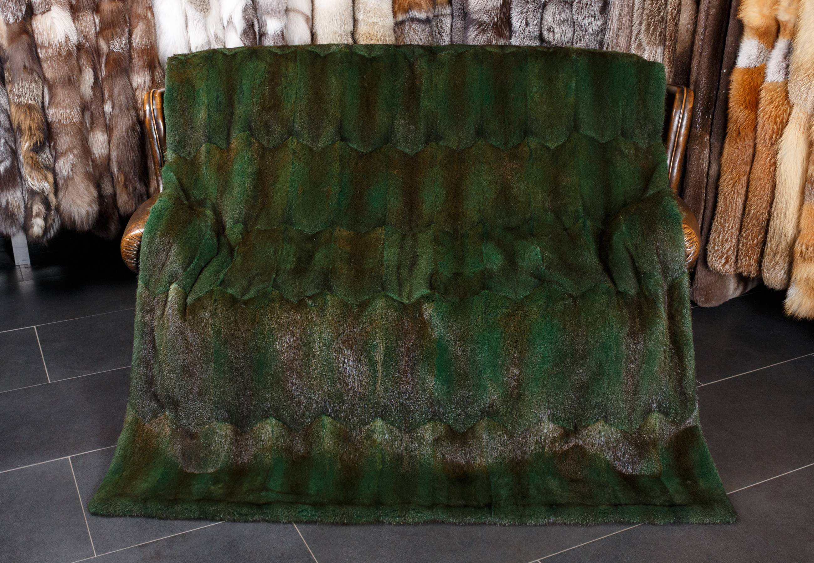 Green Muskrat Fur Blanket Green Muskrat Fur Blanket