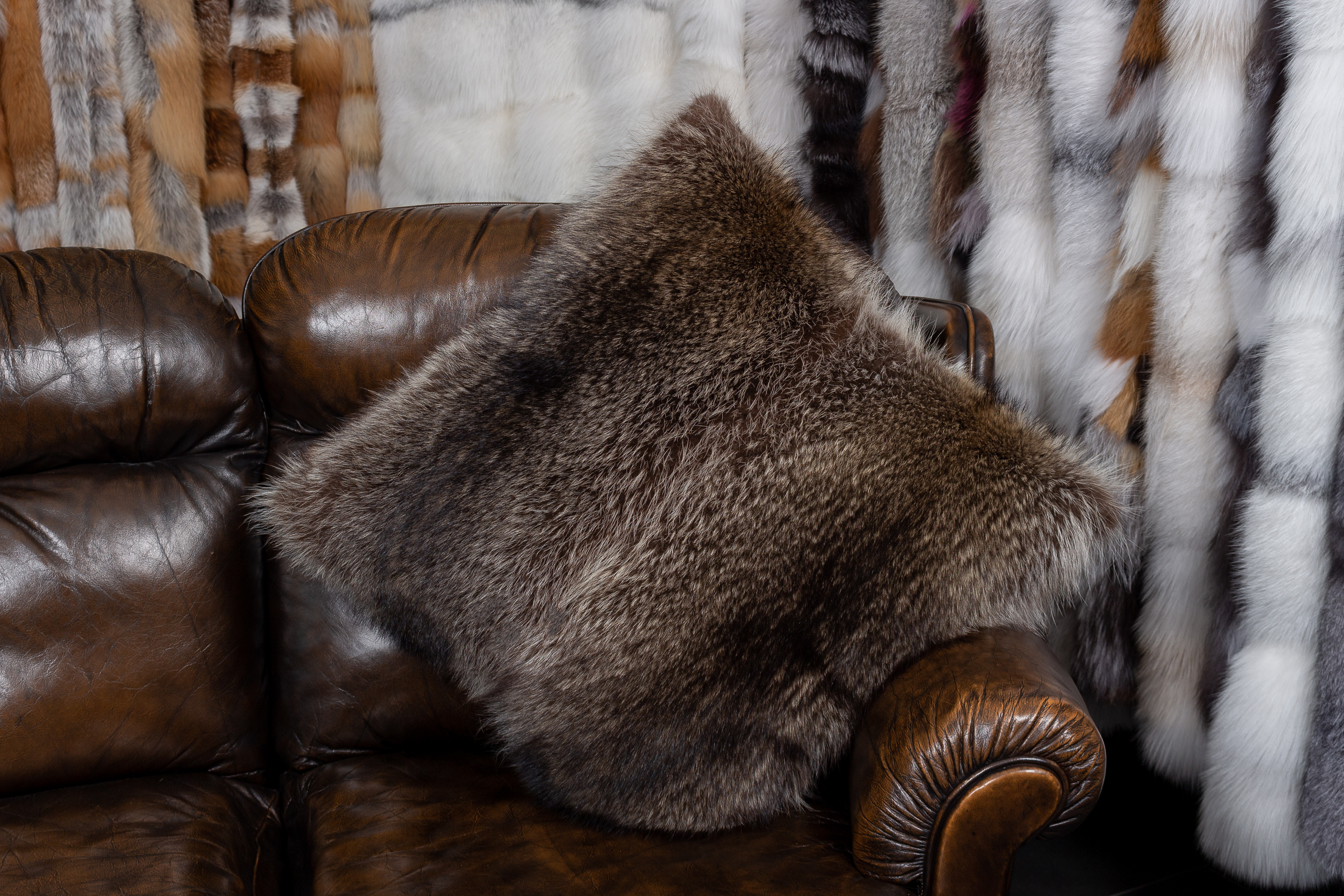 Racoon Fur Cushion with Fur on both sides