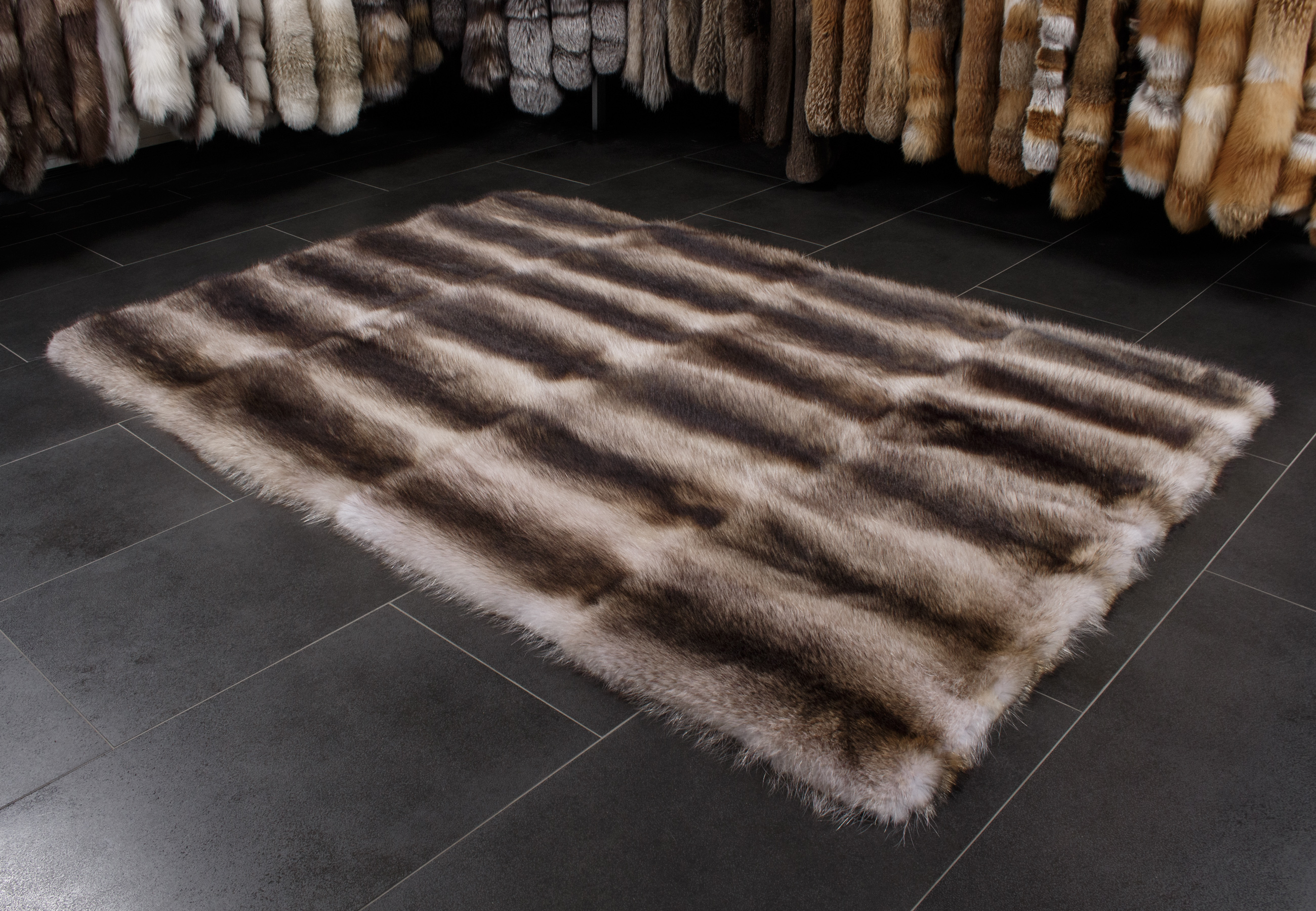 Canadian Raccoon Fur Carpet in Beige