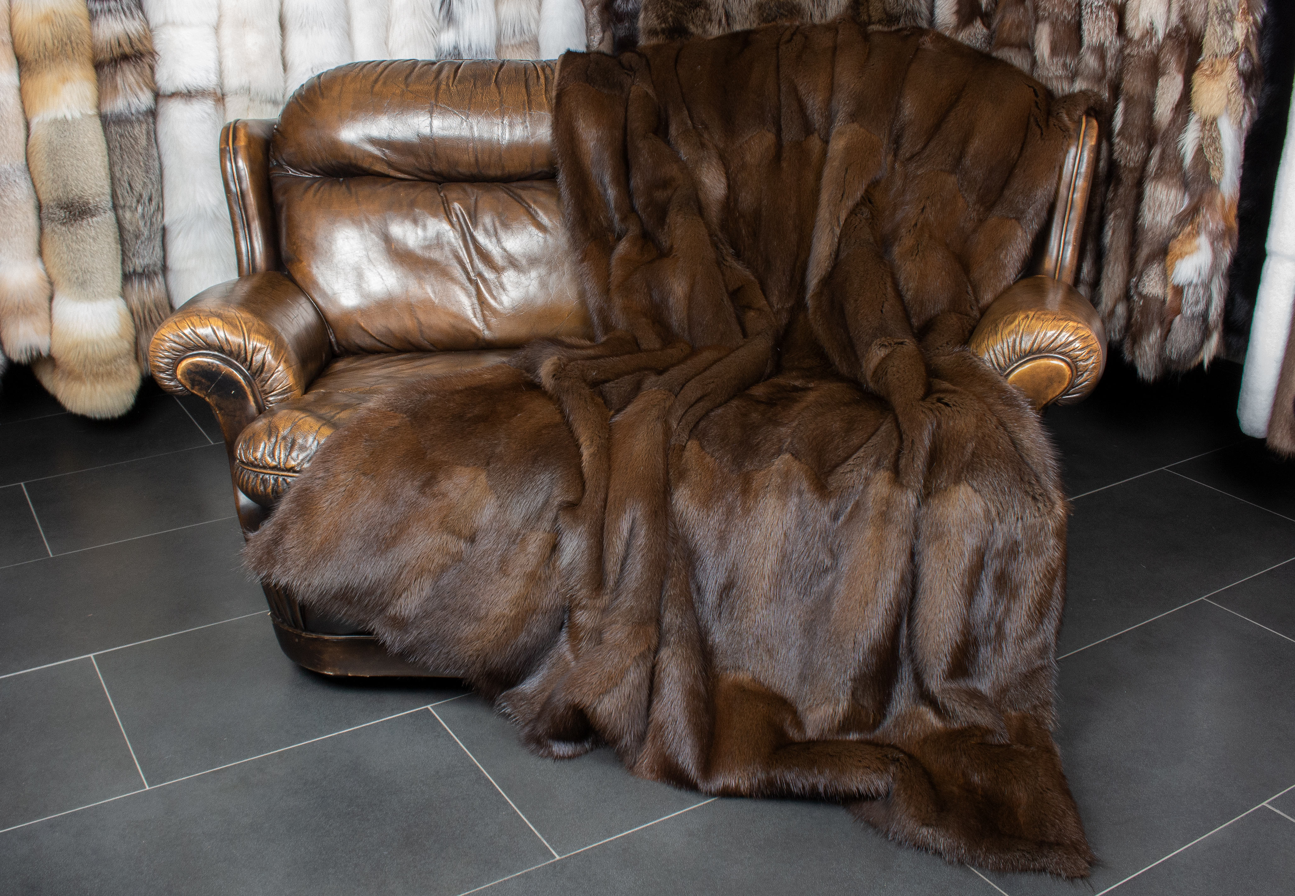 Brown Muskrat Fur Blanket