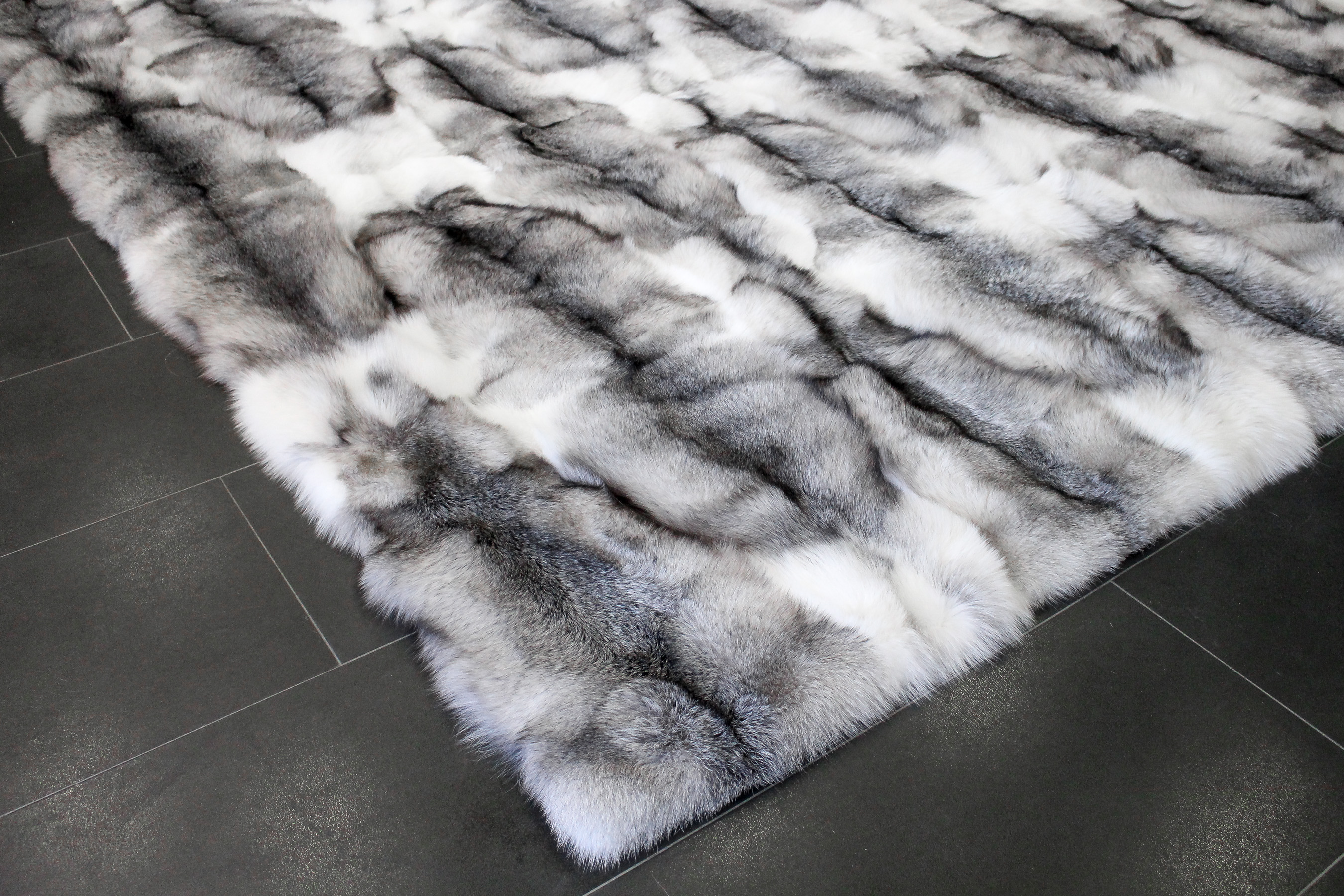 Real Fur Carpet made with Shadow Bluefrost Foxes